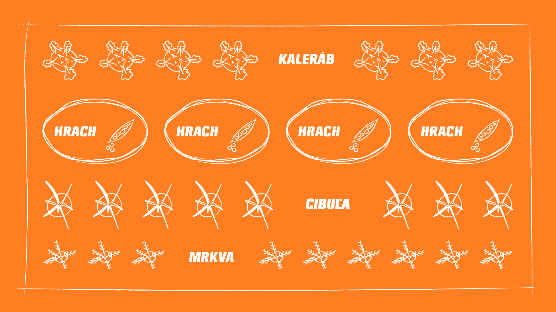 Prehľadná schéma spoločného pestovania kalerábu, hrachu, cibule a mrkvy
