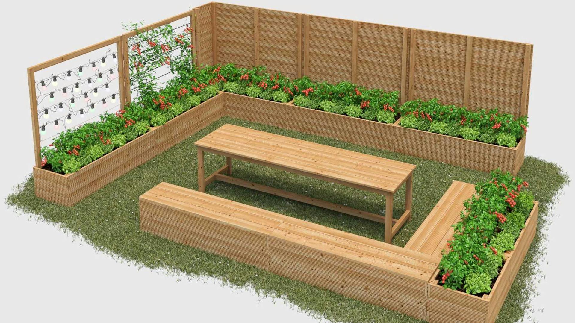 Detail des aus Vollholz selbstgebauten Hochbeet Alfred.