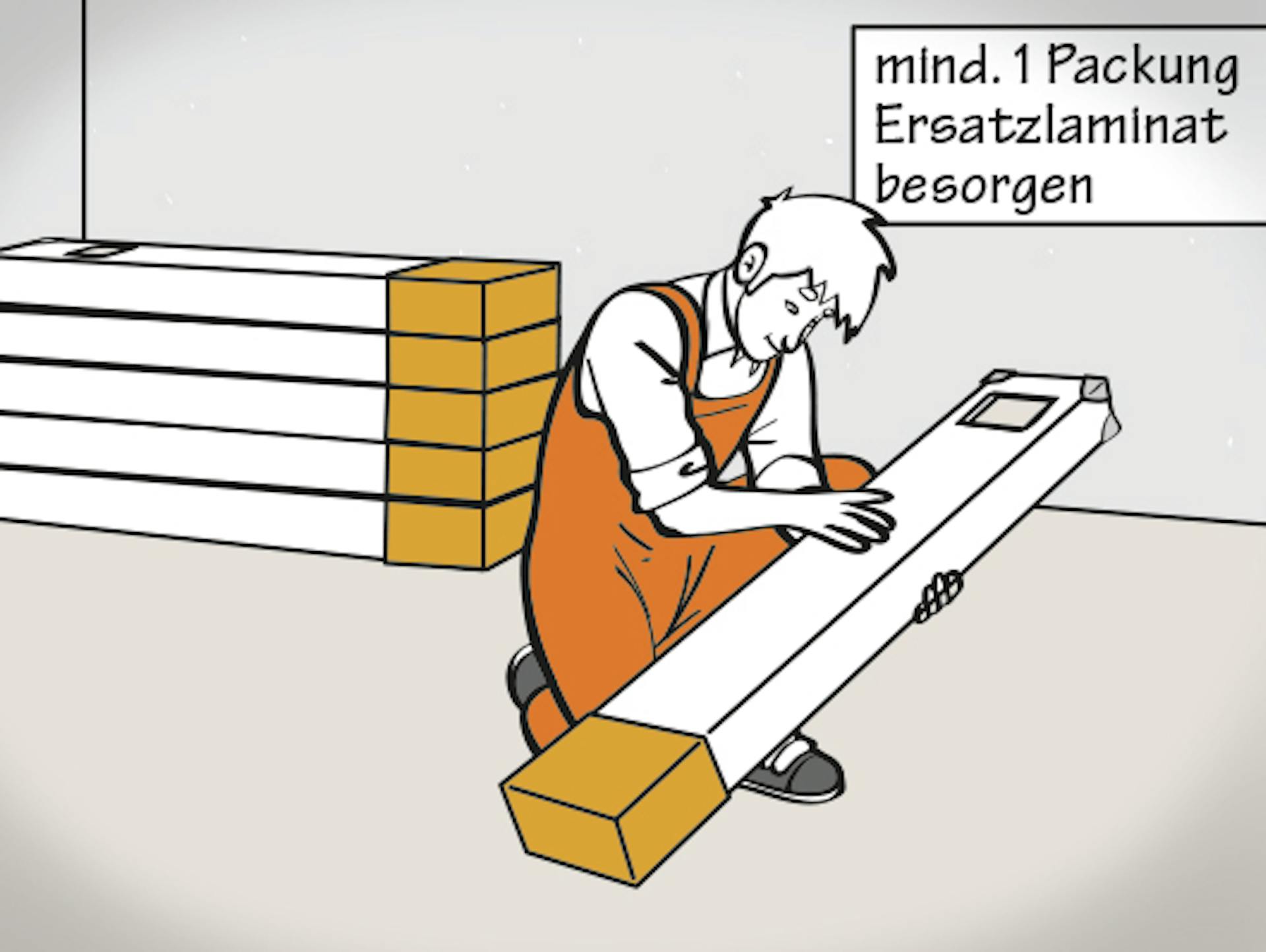 Heimwerker mit einem Paket Ersatzlaminat zum Auswechseln.