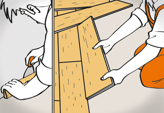 L’appassionato del fai-da-te misura le distanze e poi sostituisce un’asse in laminato.