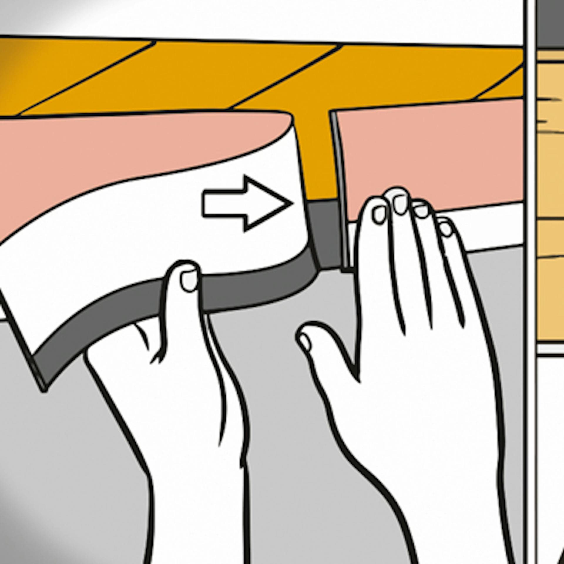 Deckenöffnung wird an Deckenanschluss geklebt.