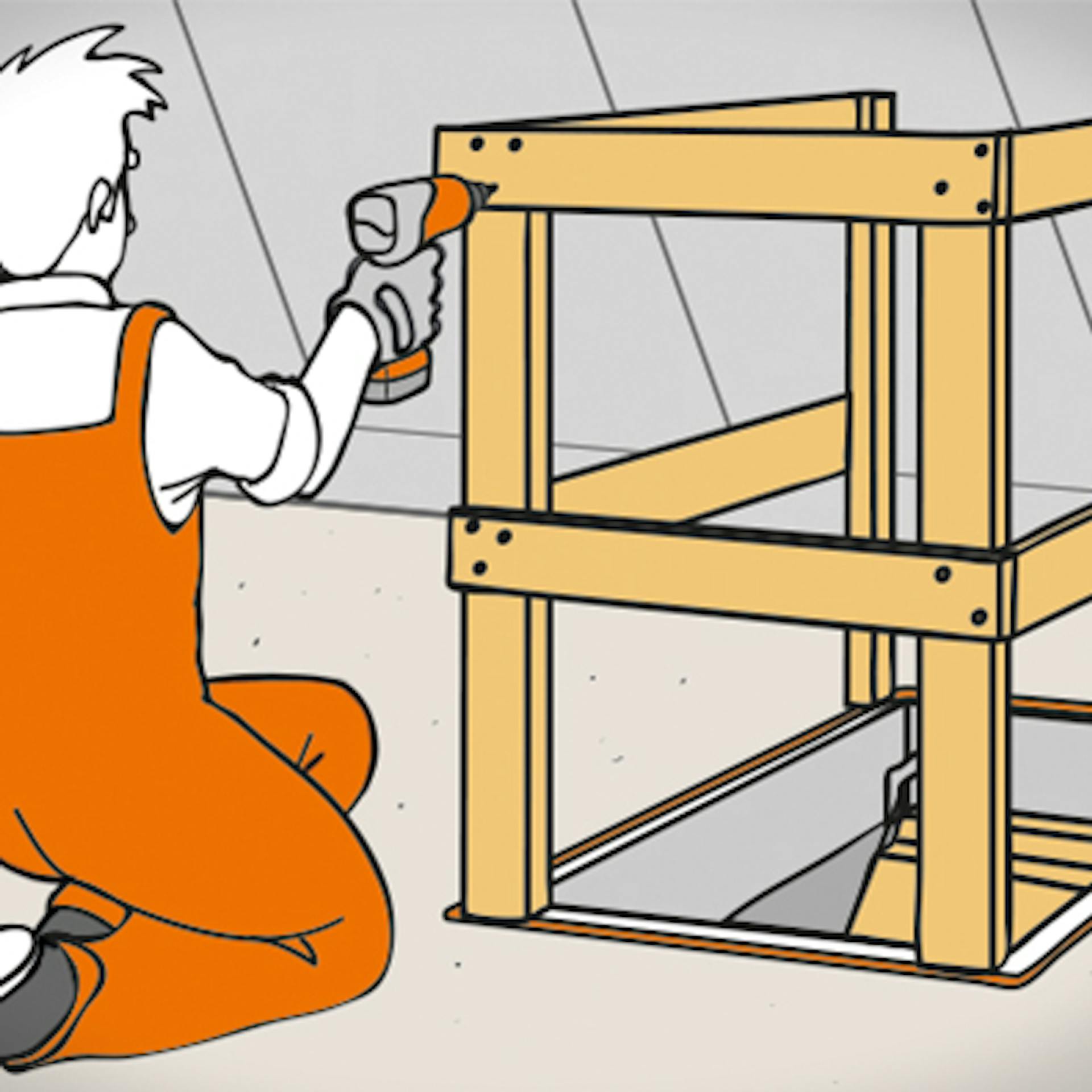 Heimwerker montiert Schutzgeländer der Bodentreppe.