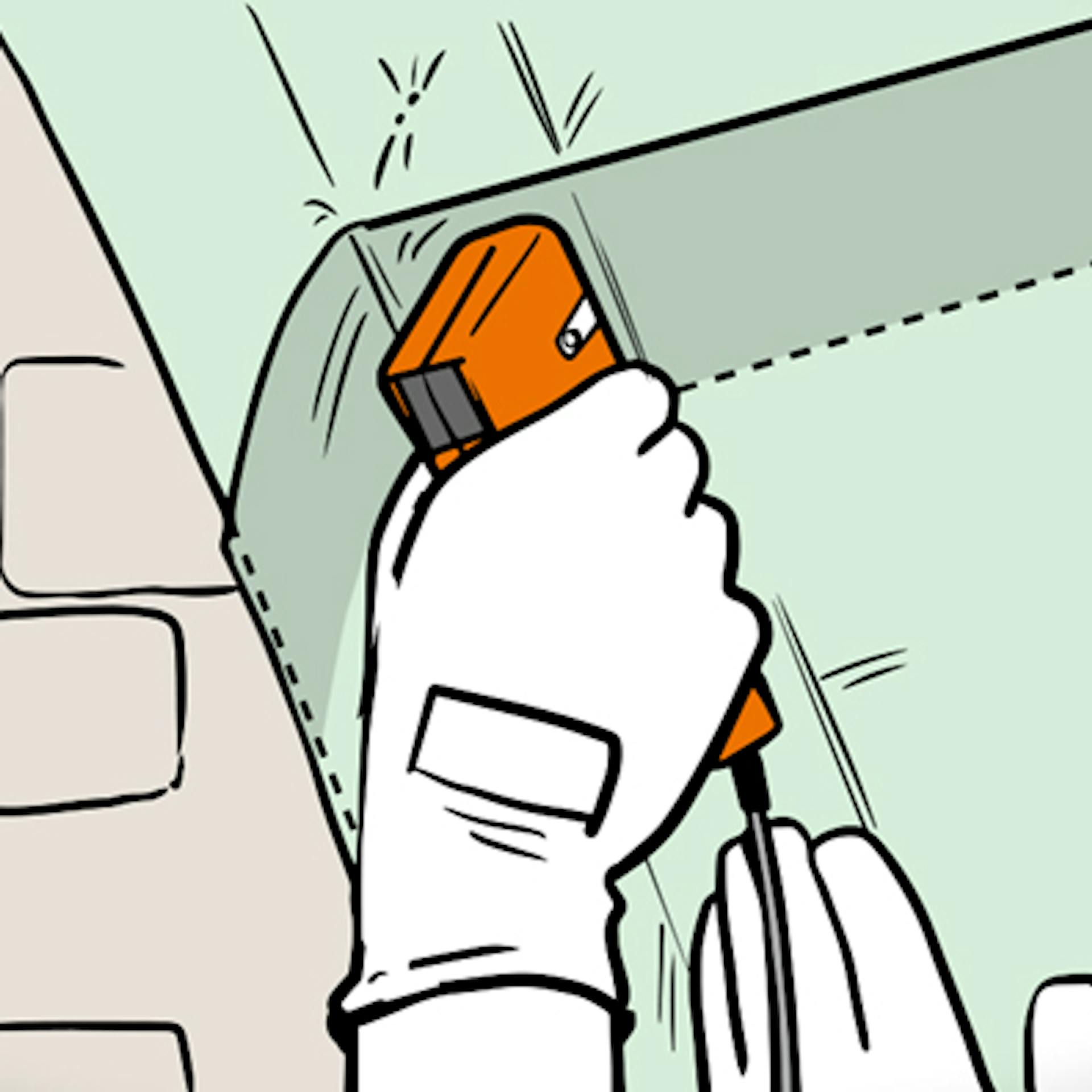 Heimwerker bringt Dampfbremsfolie beim Dachdämmen mit einem Tacker an.