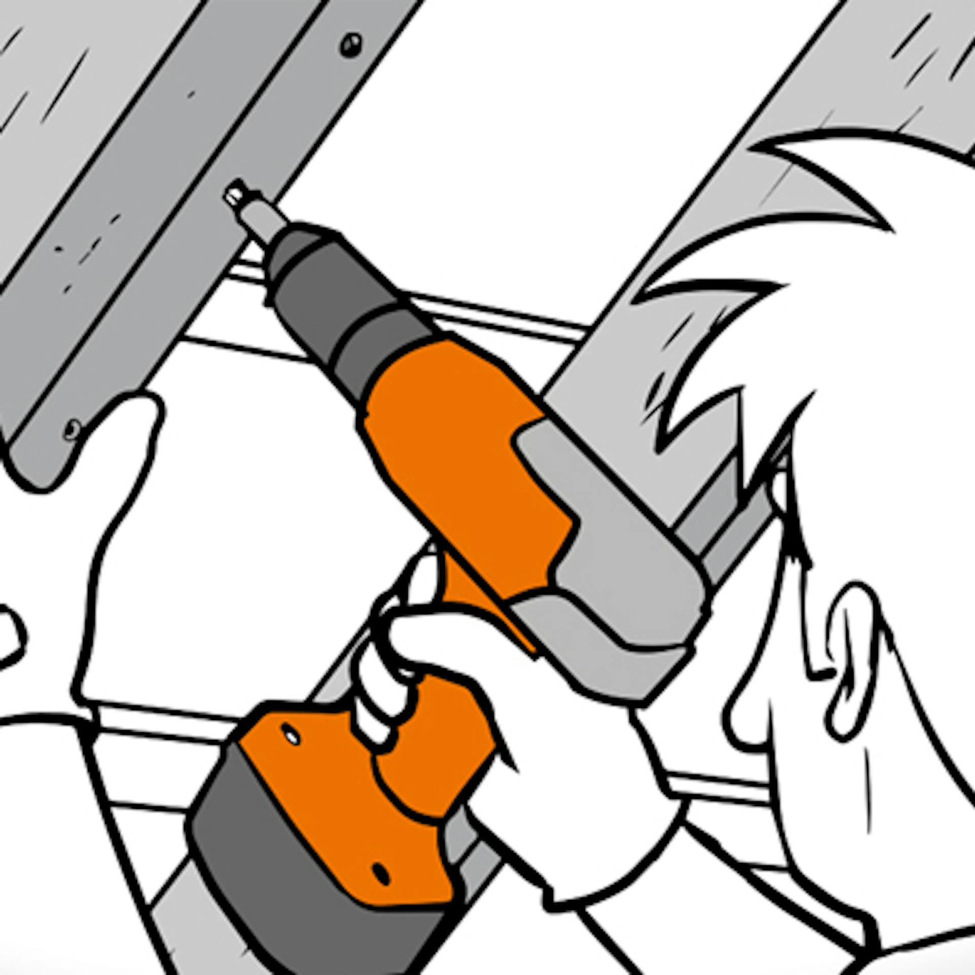 Heimwerker doppelt Sparren für die Dachdämmung mit Dämmstoff mittels Akkuschrauber auf.