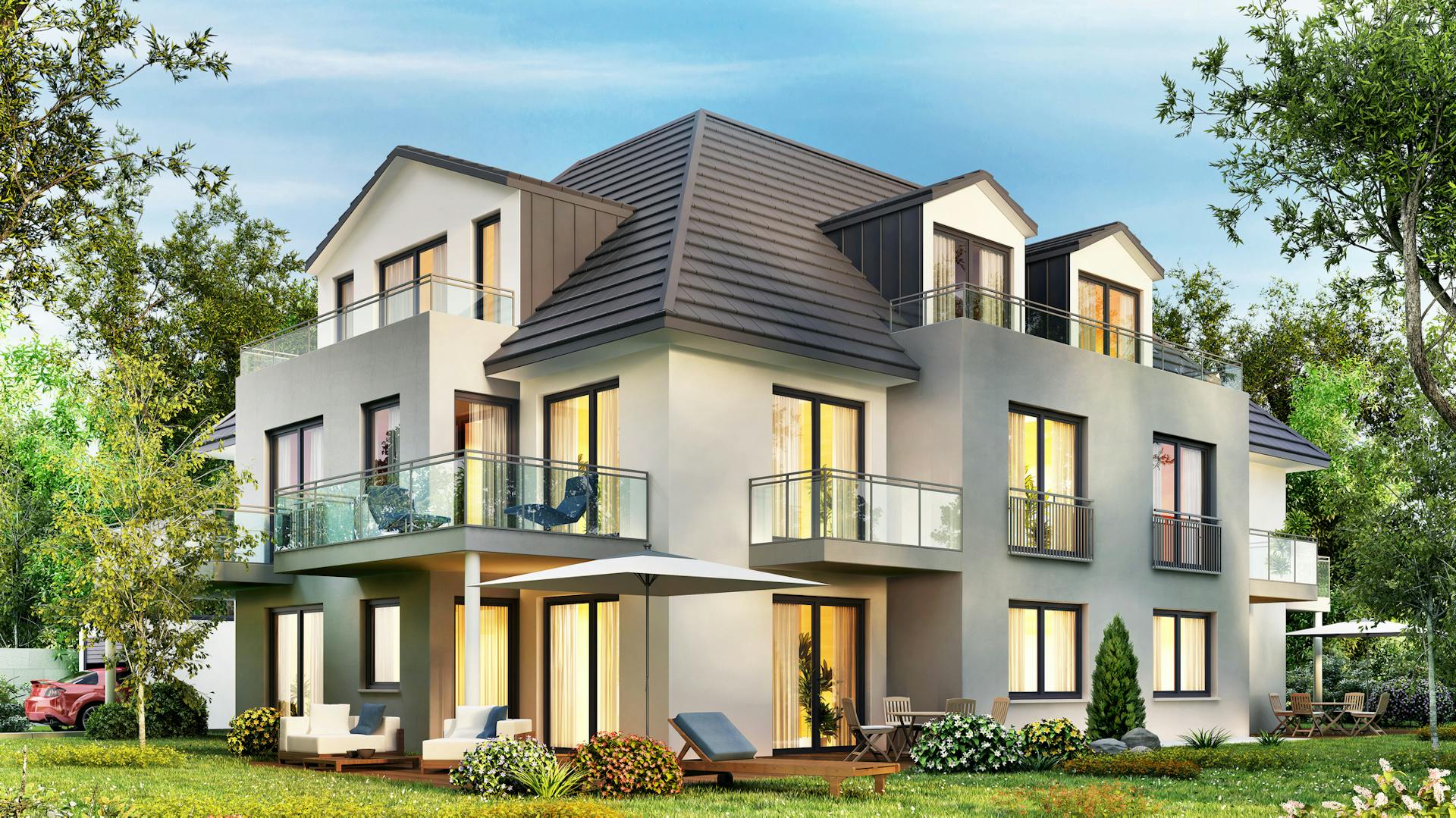 Mehrfamilienhaus mit Walmdach