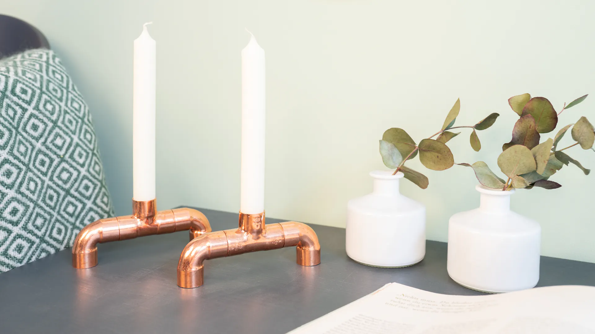 Kerzenhalter aus Kupferrohr als Tischdeko