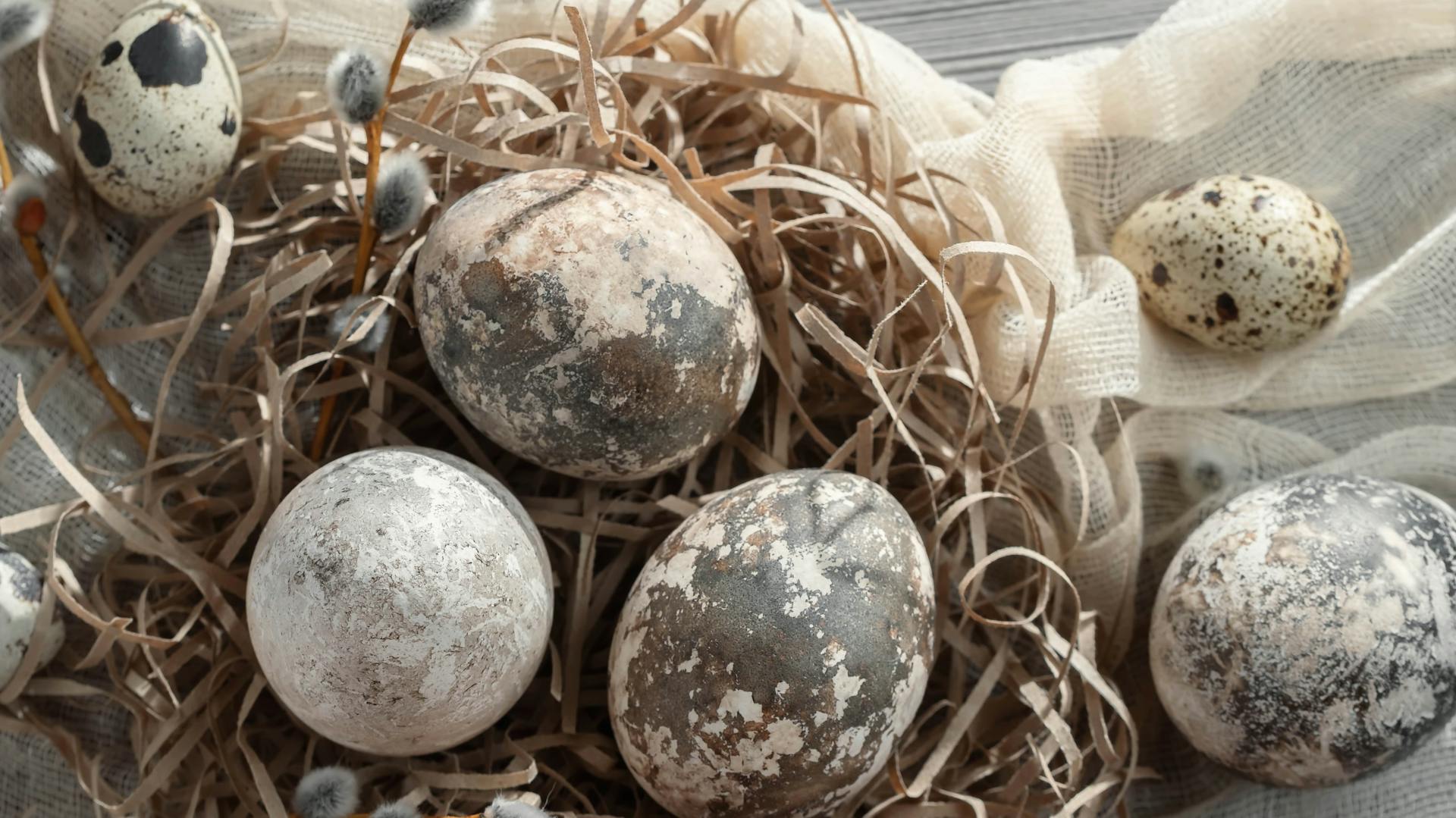 Graues Osternest aus Naturmaterialien