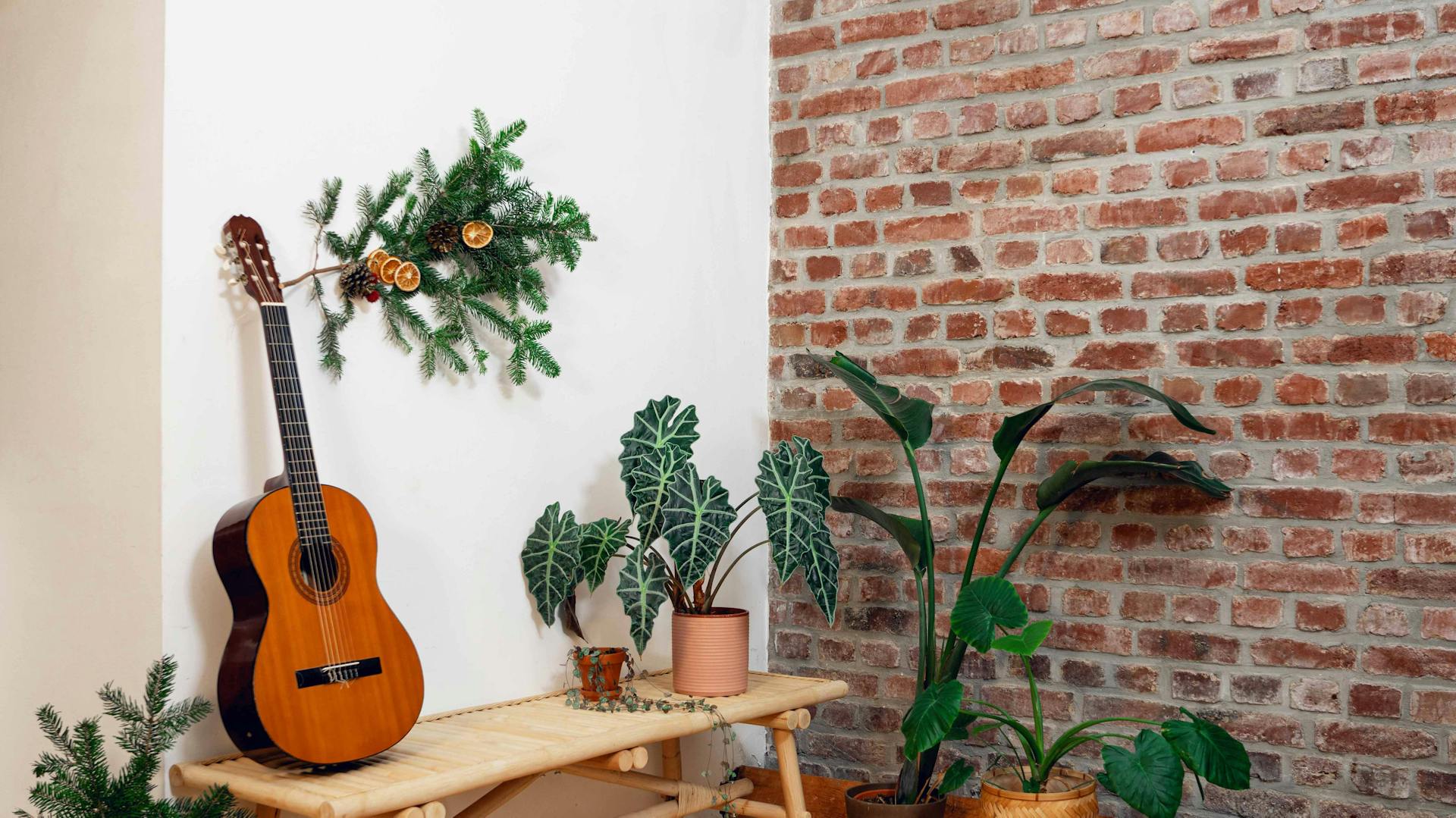 Ágak a karácsonyfáról, mint upcycling dekoráció a falon