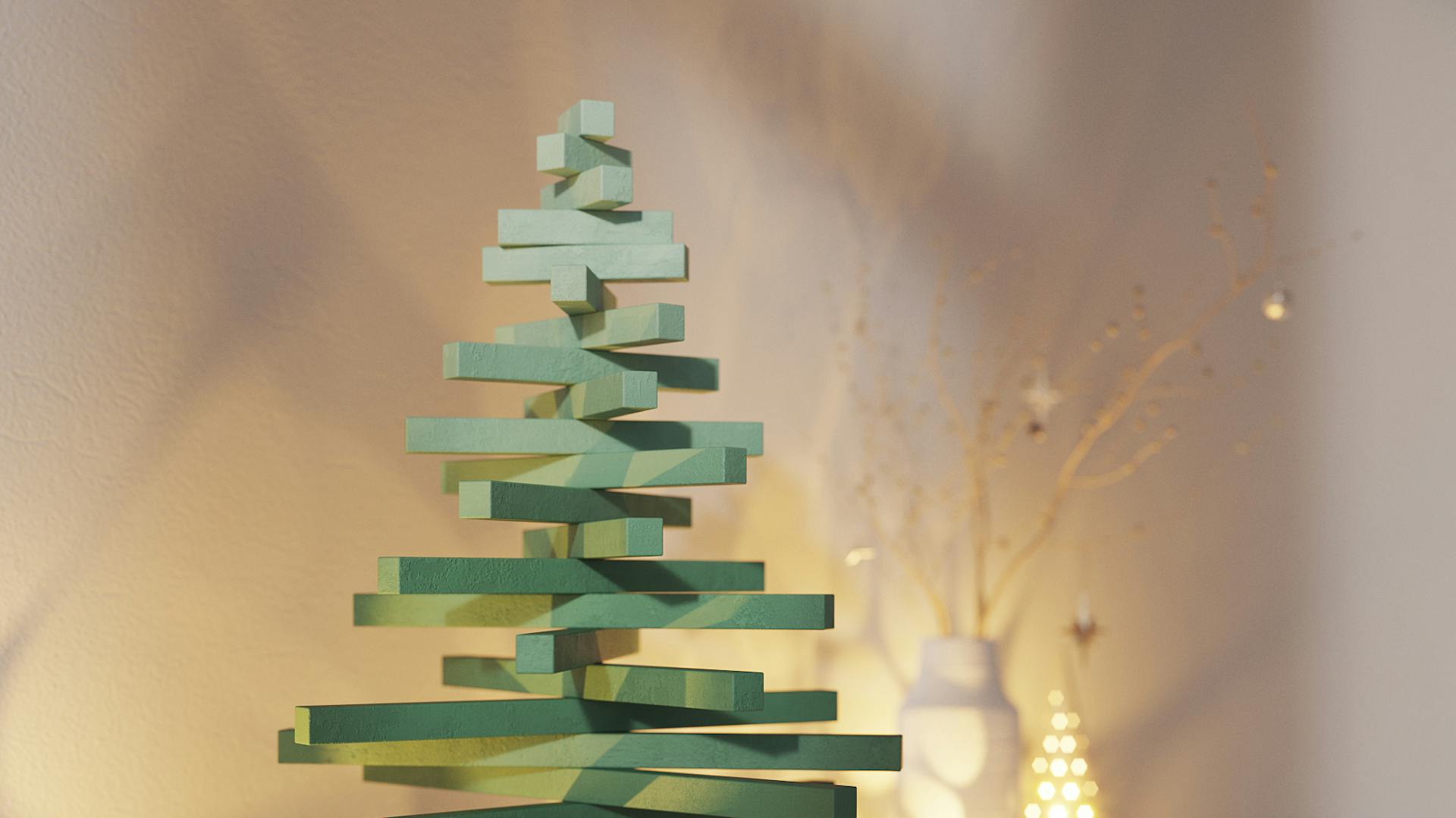 Kleine grüne Tanne aus Holzleisten