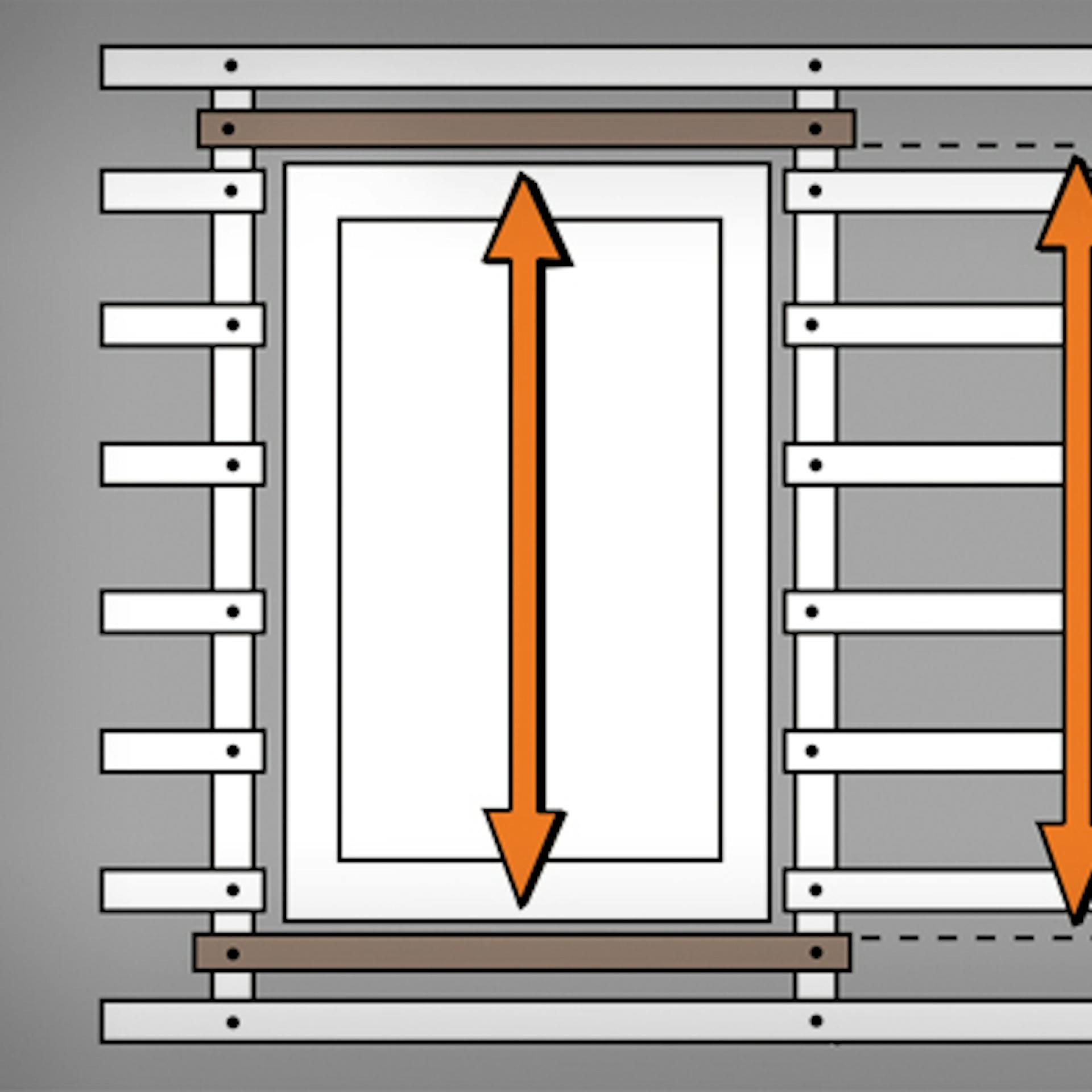 Zeichnung von Blendrahmen in Dachstuhlöffnung für Dachfenster