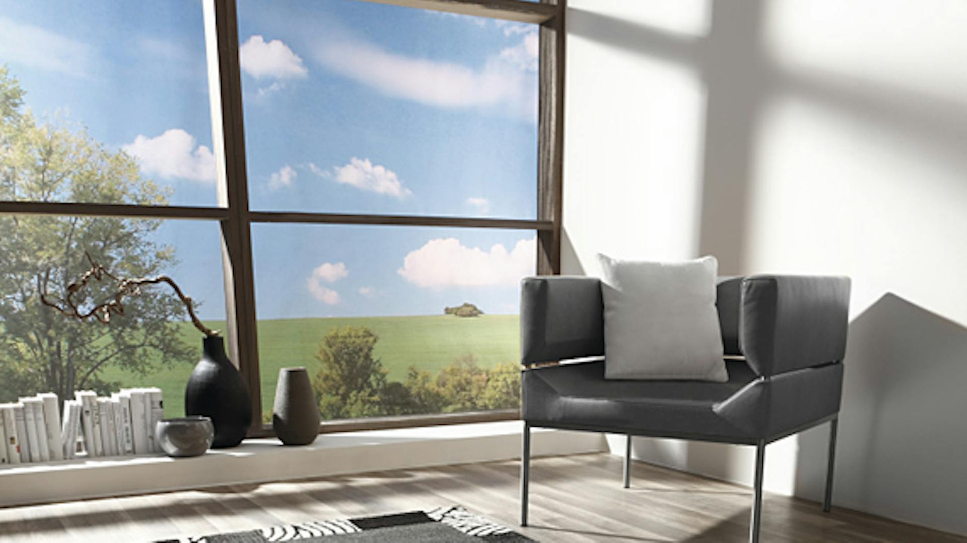 Bodengleiche Fenster im Wohnzimmer.