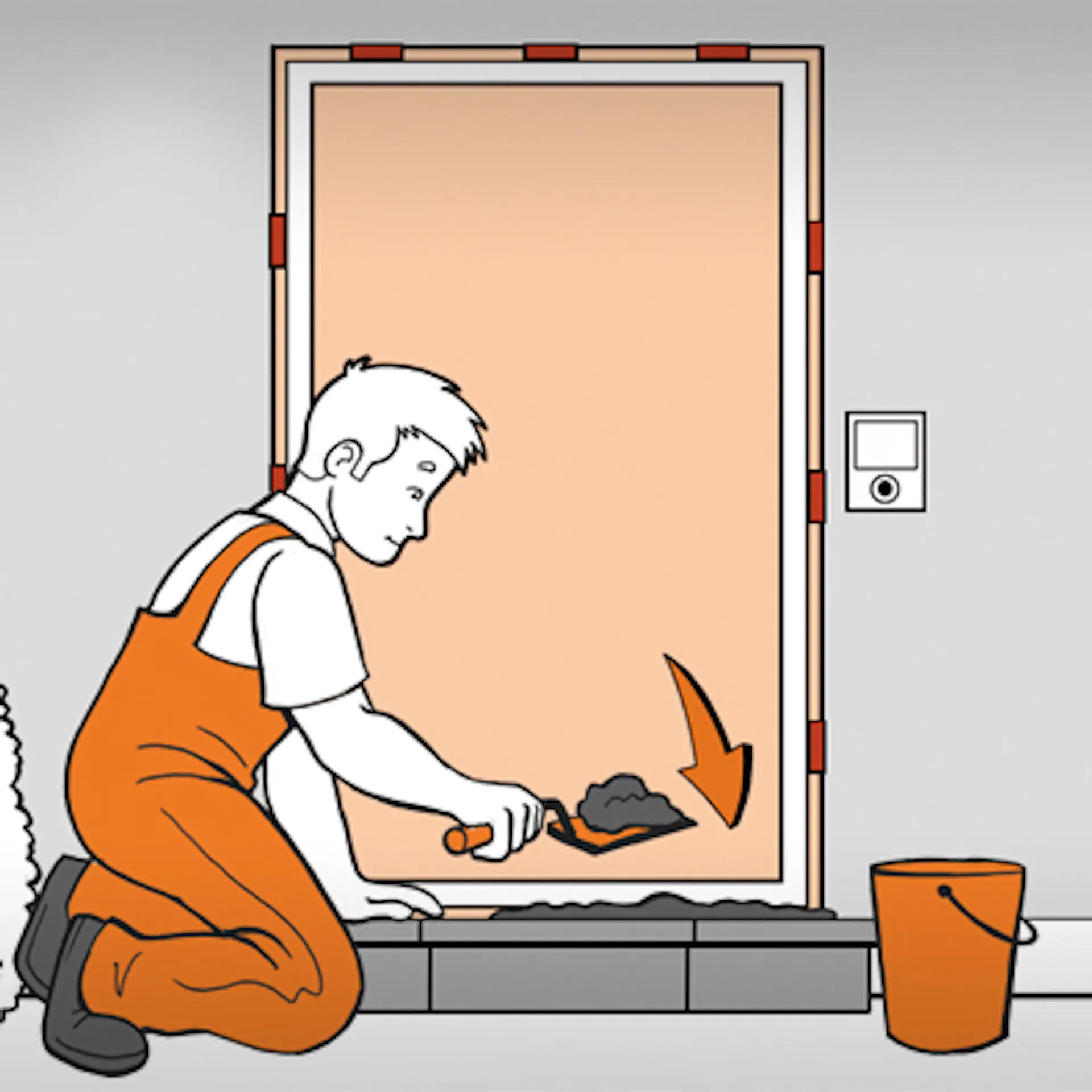 Domácí kutil vyplní betonovou mazaninu pod prahem nových vchodových dveří.