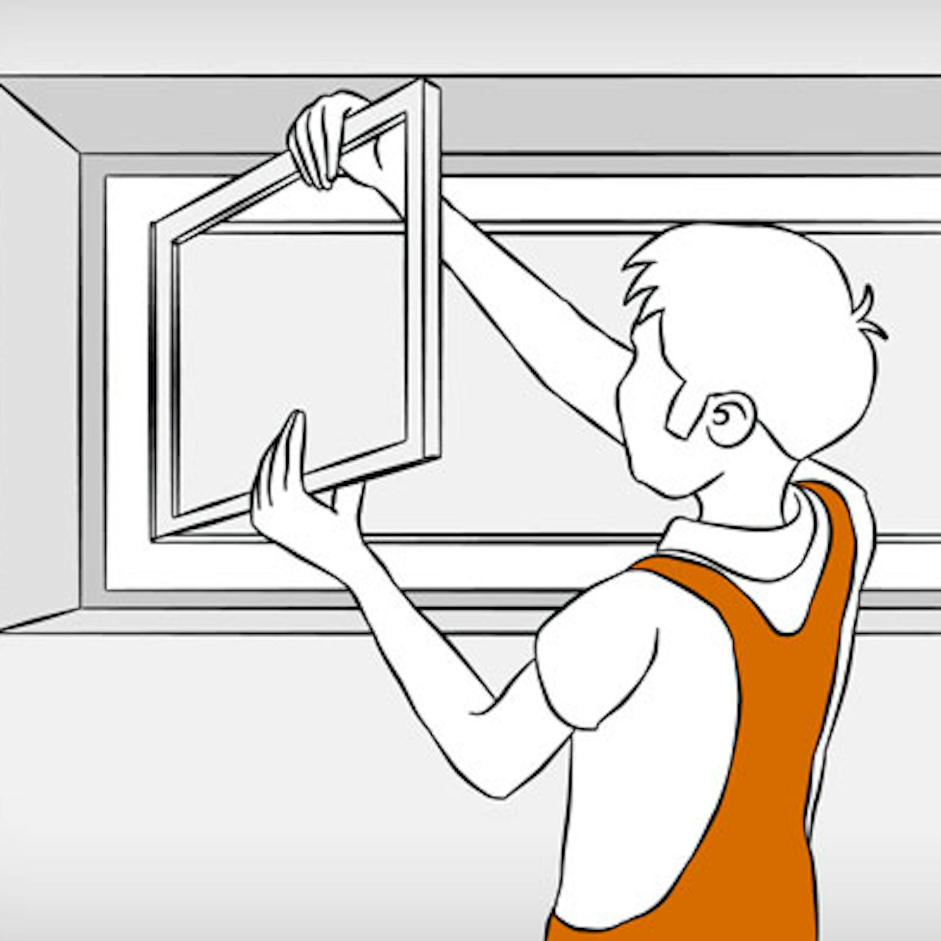 Heimwerker setzt neuen Fensterflügel ins Kellerfenster ein.