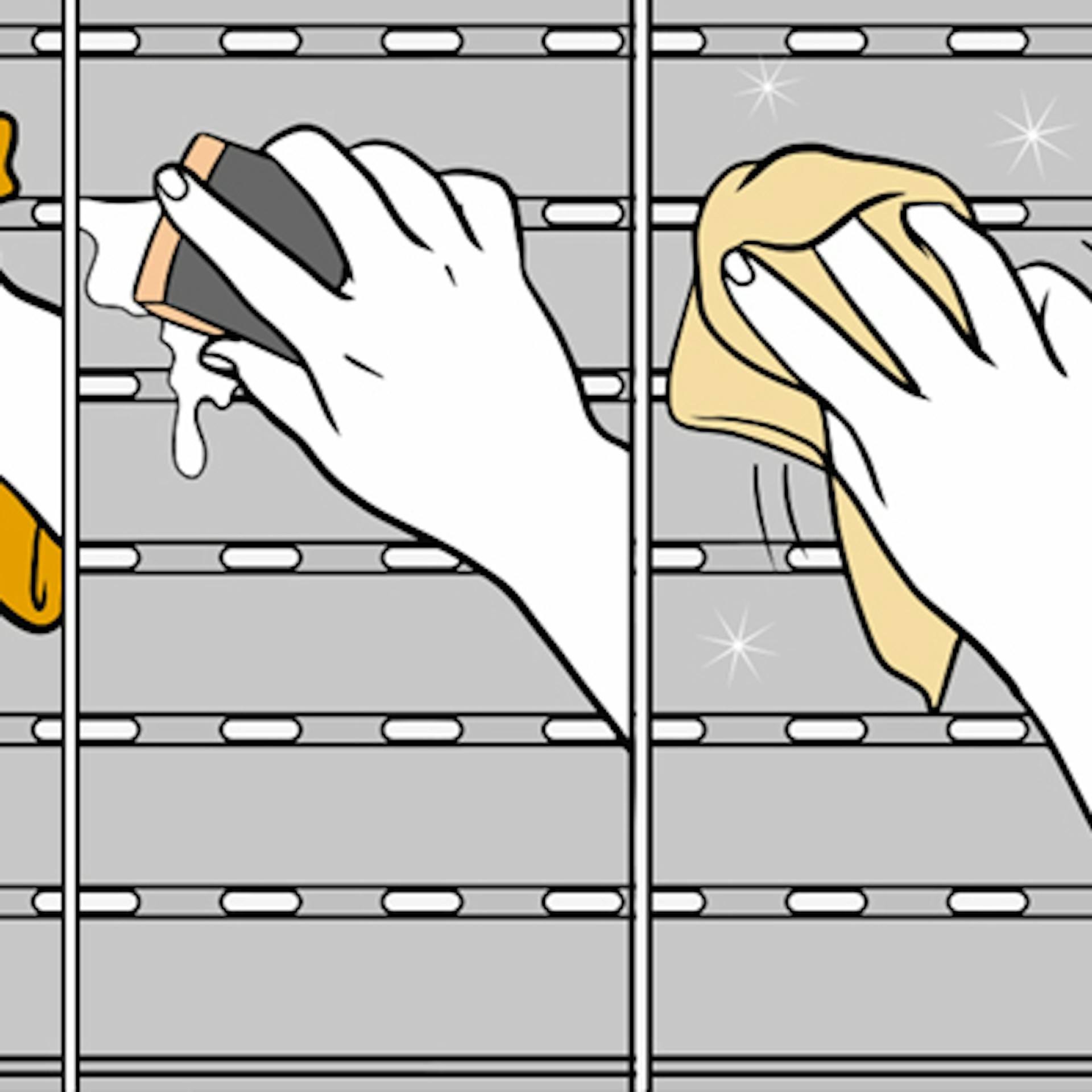 Le tapparelle vengono pulite a lamelle con un panno umido e poi asciugate.