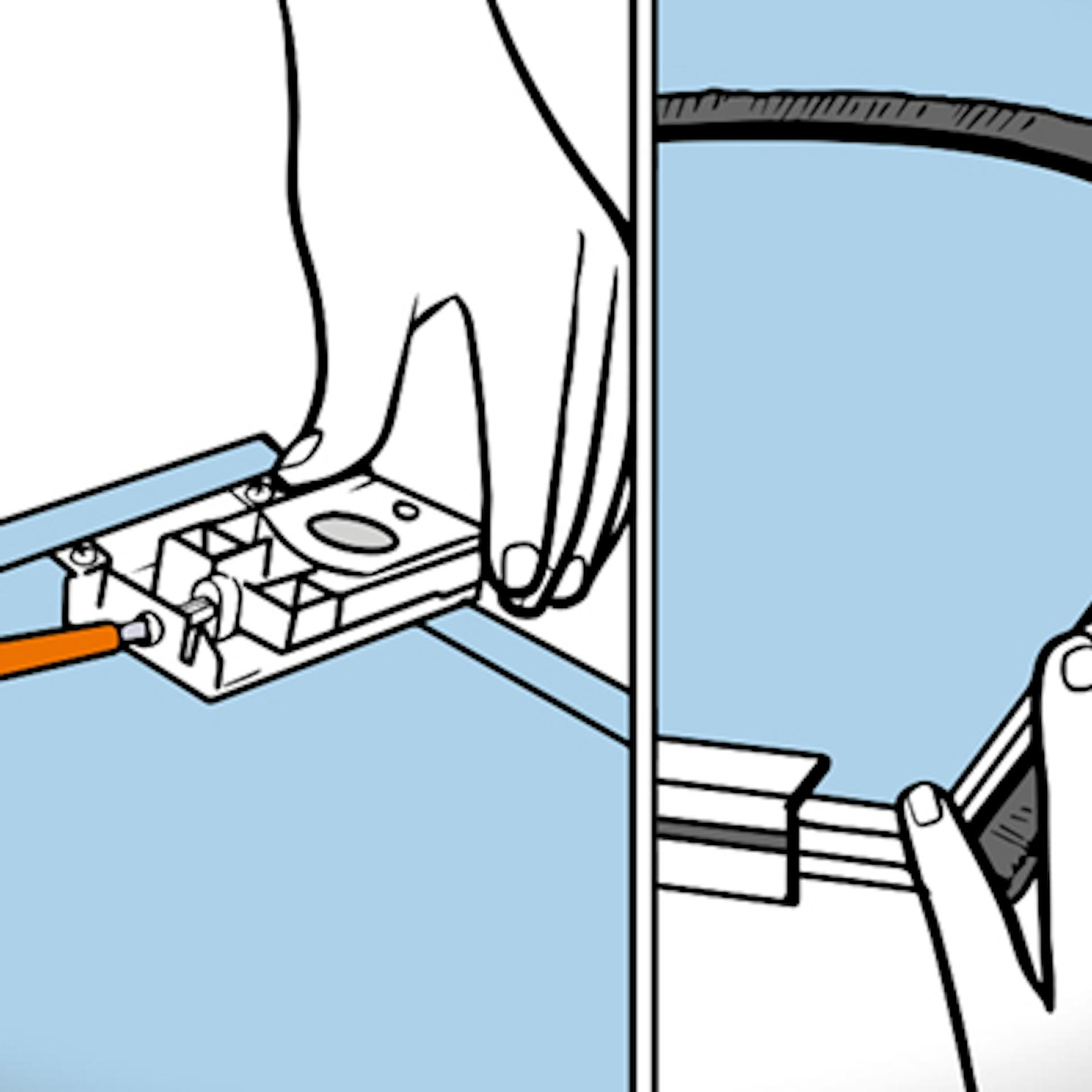 Beschläge werden an Schiebetür mit Schraubendreher angebracht und selbstklebende Dichtungsbürsten angeklebt.