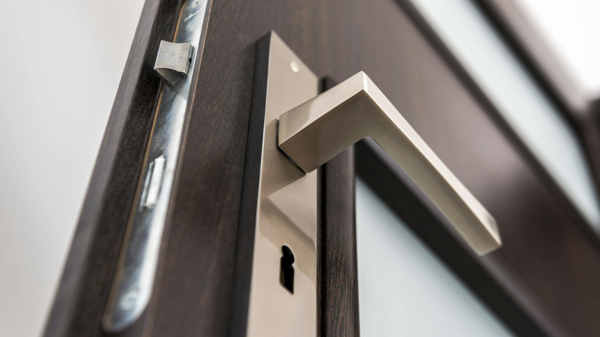 Langsschildbeschlag an grauer Tür