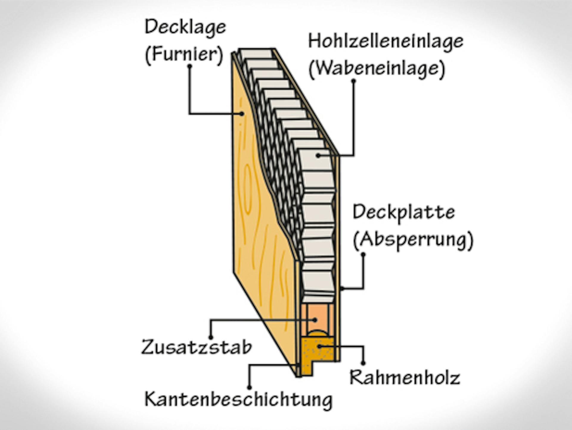 Querschnitt einer Tür mit Wabenkern