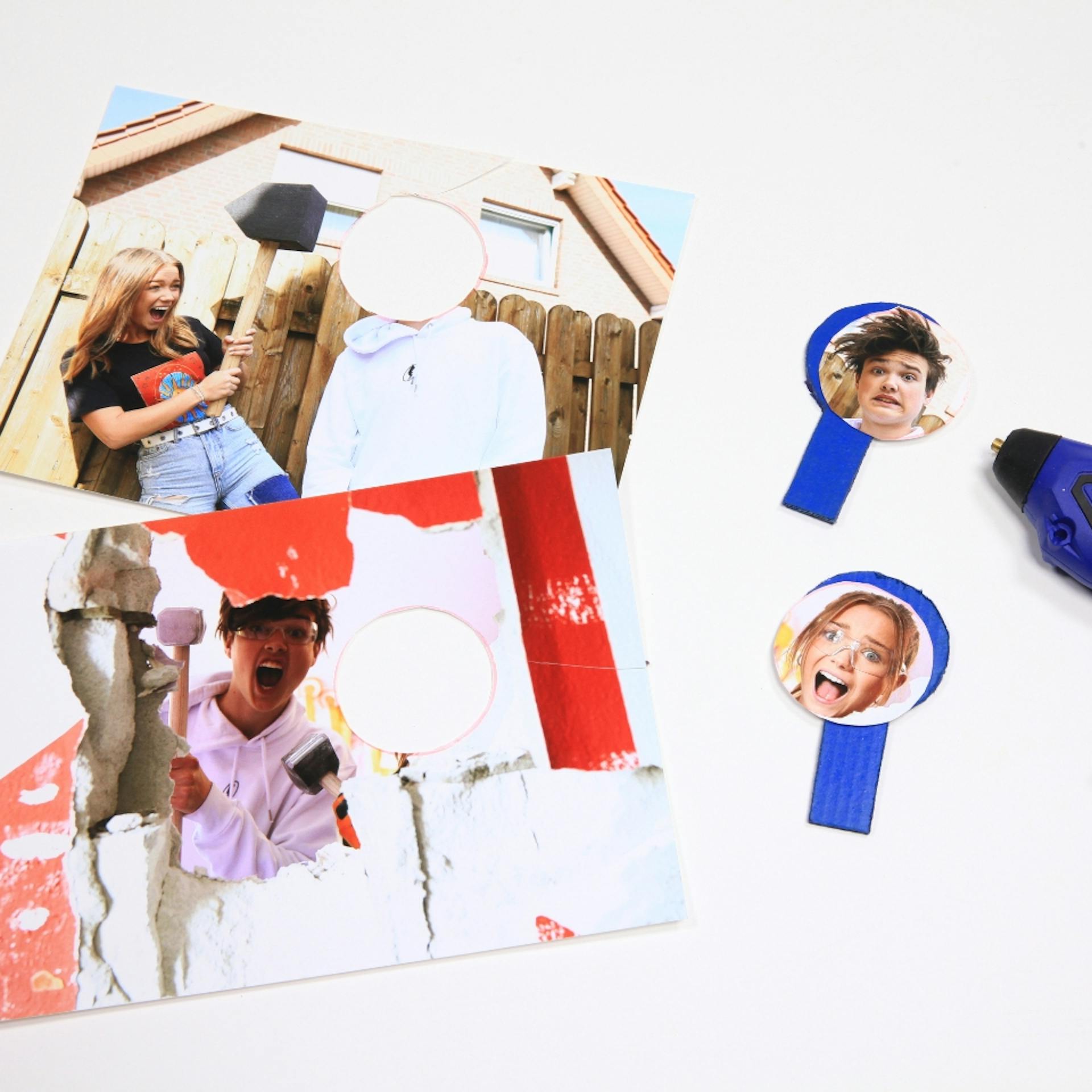 Fotos neben fertigen Zielen für Schießbude und Heißkleber