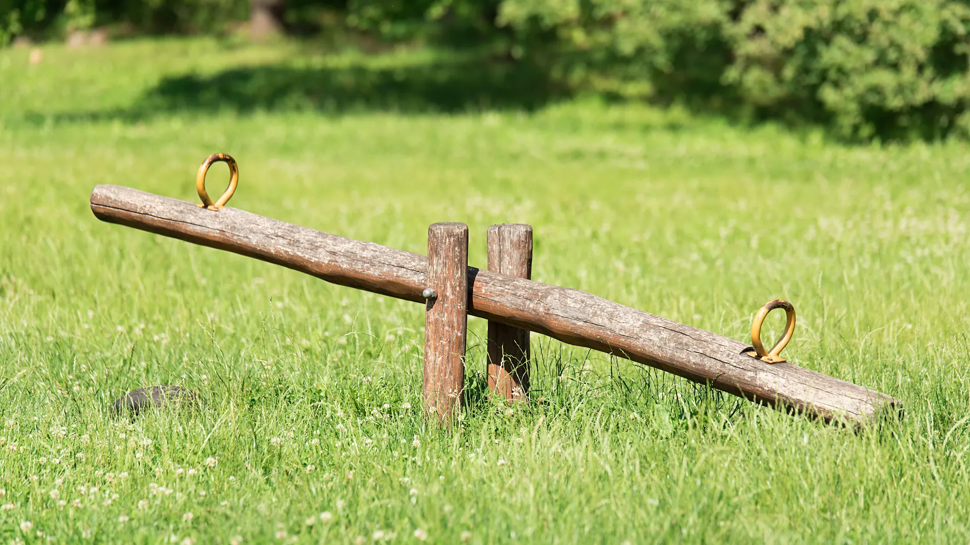 Un’altalena a bilico fai da te in legno su un prato