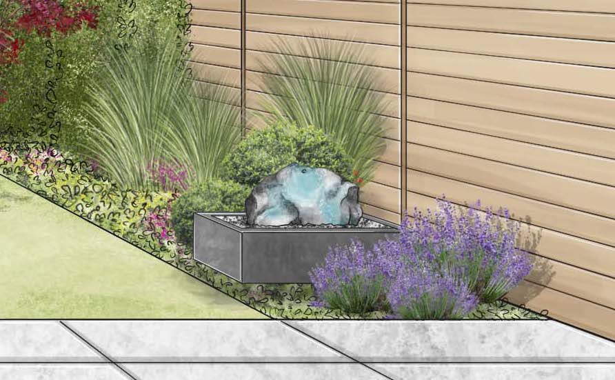 Klasszikus kert vázlata vizes elemmel