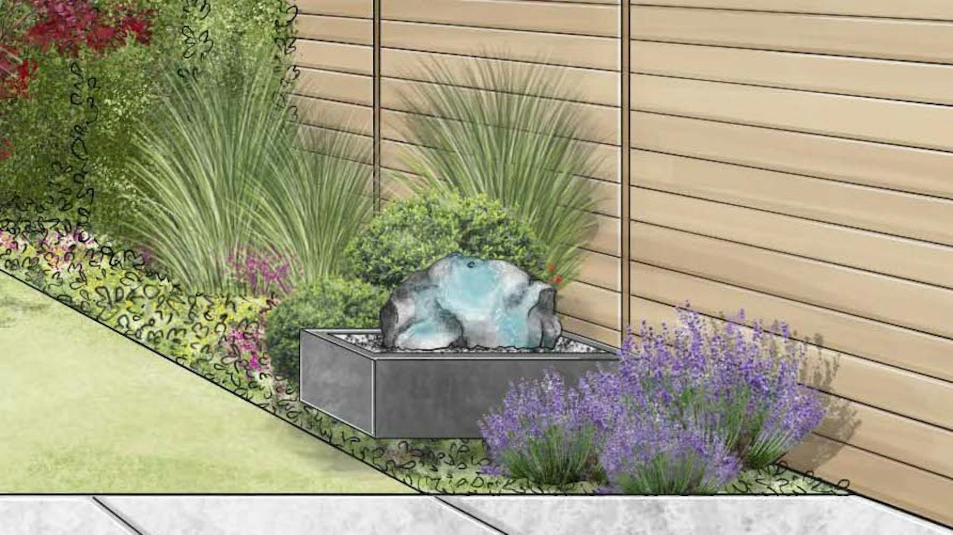 Klasszikus kert vázlata vizes elemmel