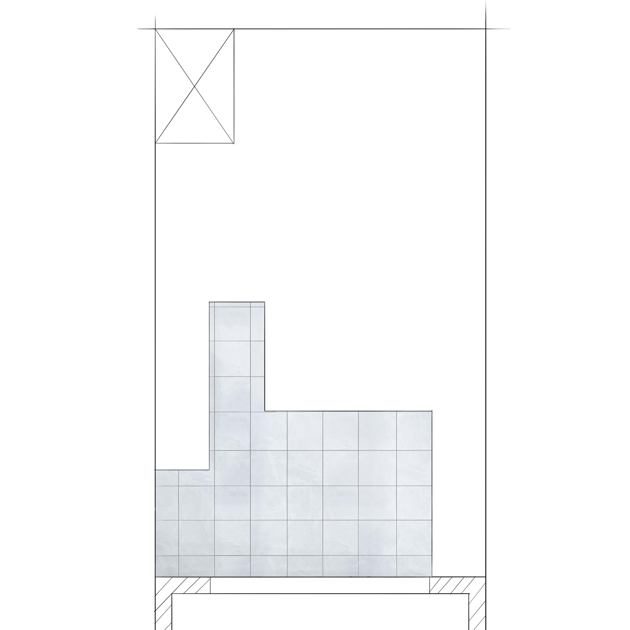 Klasszikus stílusú kert vázlata felülnézetből, kőterasszal