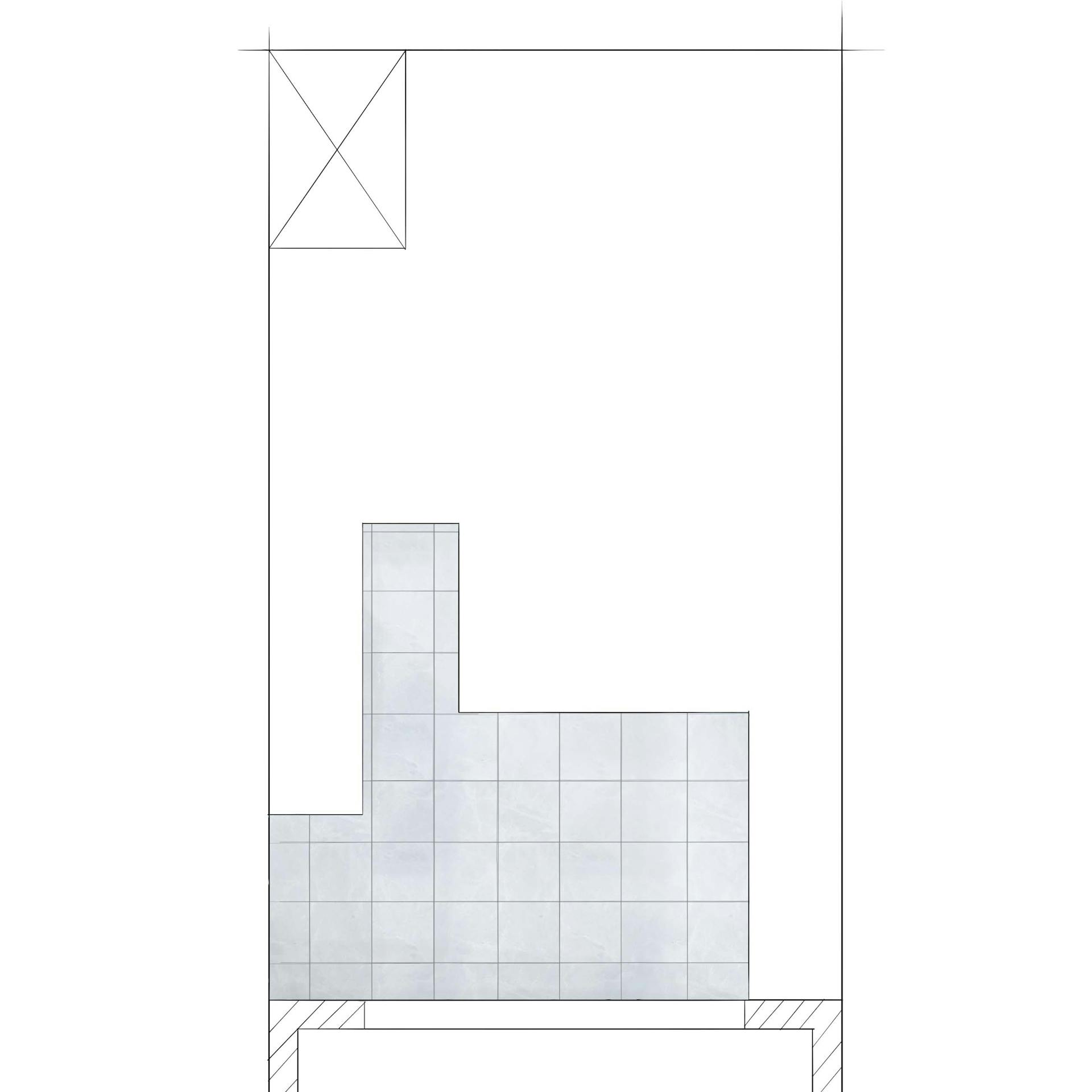 Klasszikus stílusú kert vázlata felülnézetből, kőterasszal