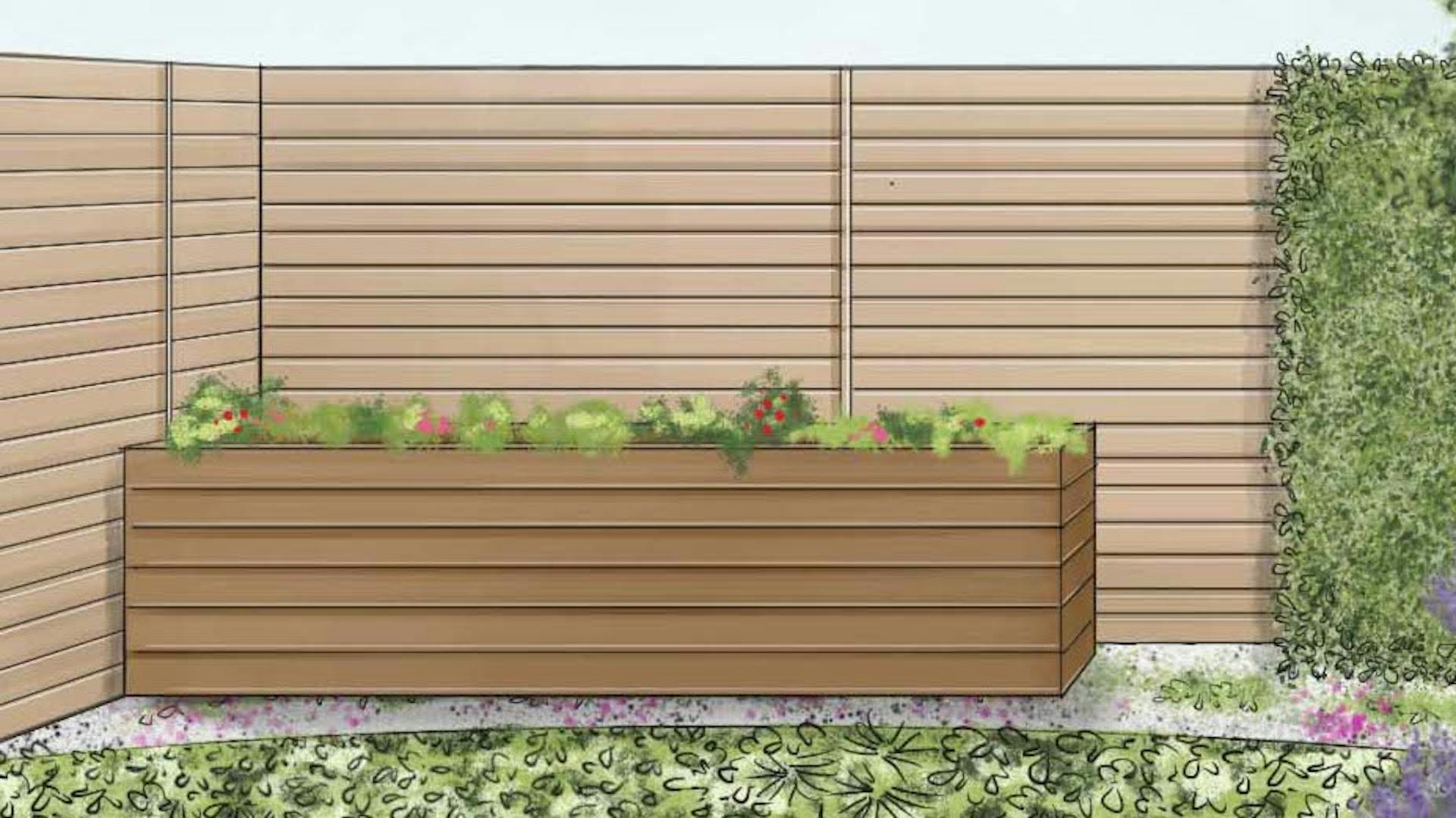 Természetes kert vázlata egy vizes elemmel