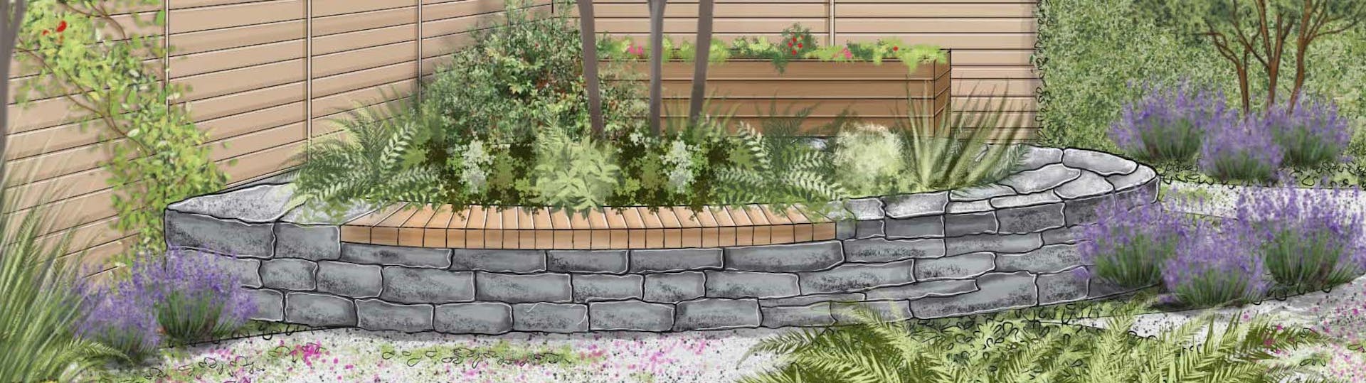 Természetes kert vázlata magaságyással és komposzttal