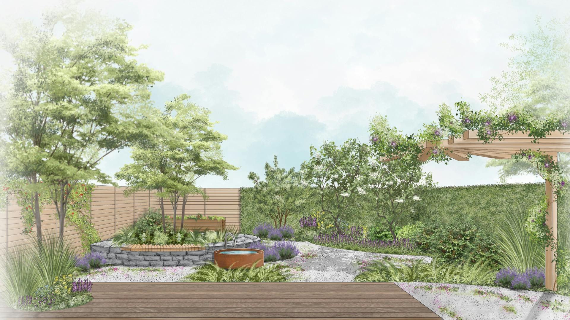 Természetes stílusú kert vázlata