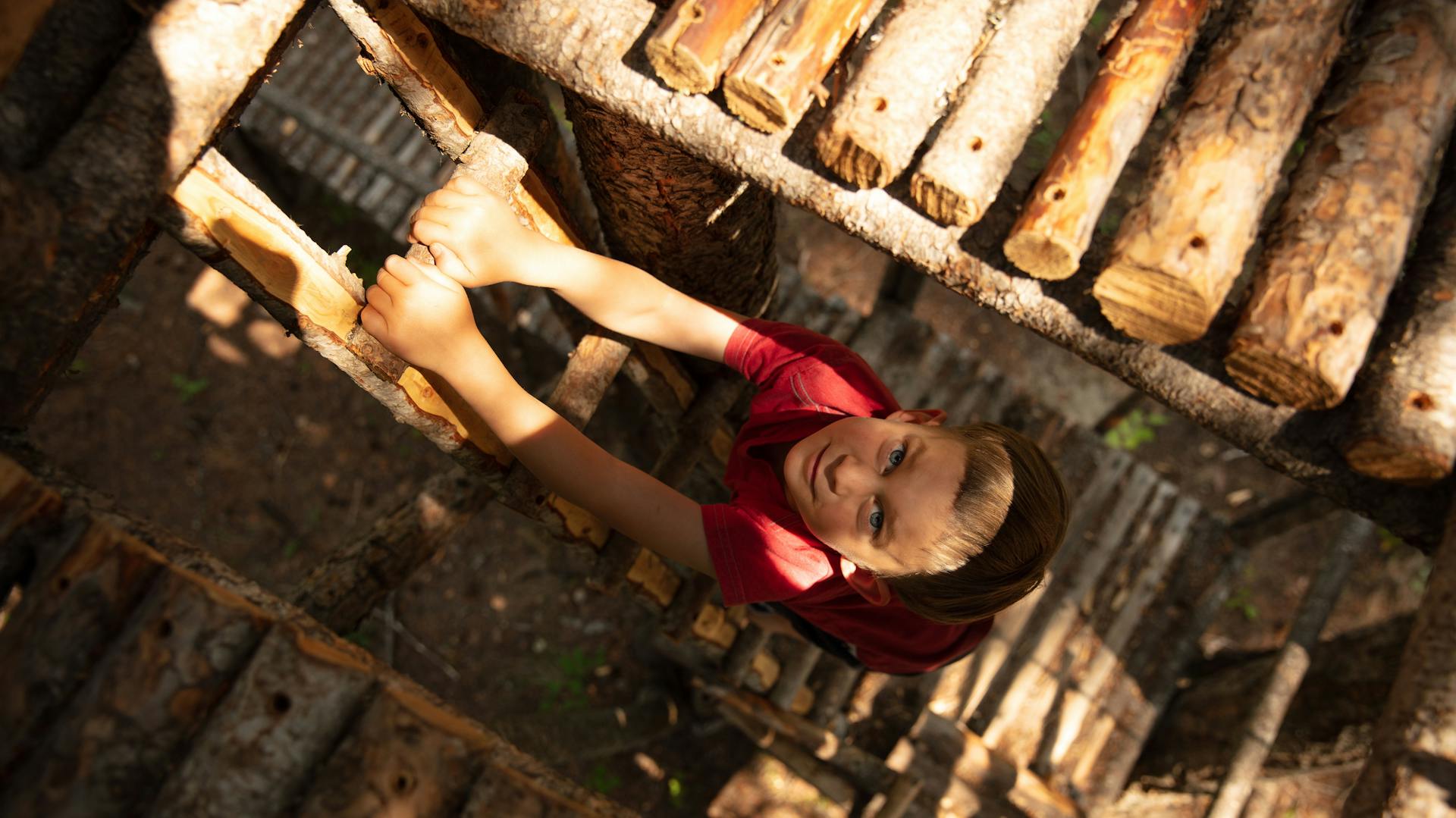Dítě na žebříku v domku na stromě