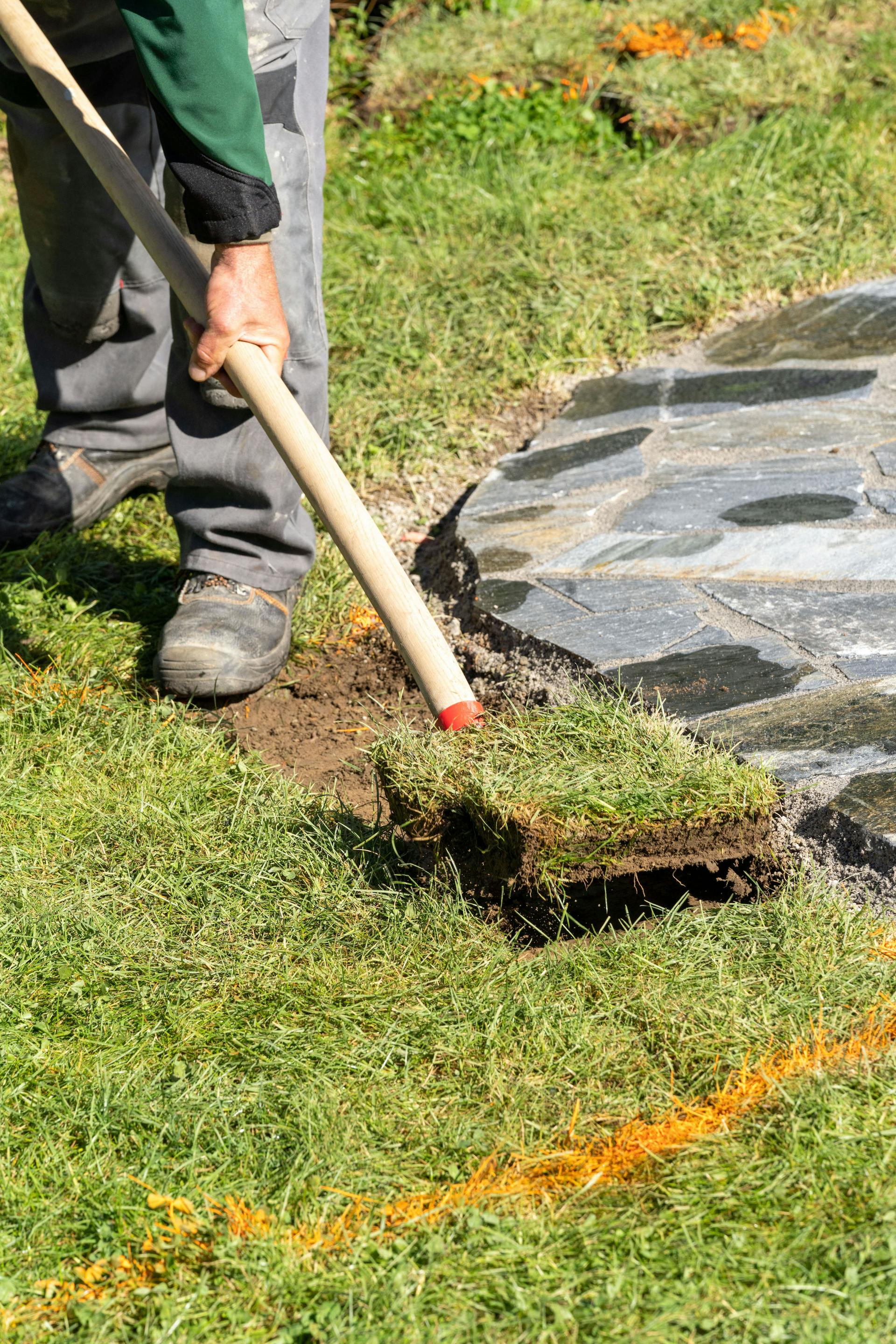 Una vanga con un pezzo di cotica erbosa