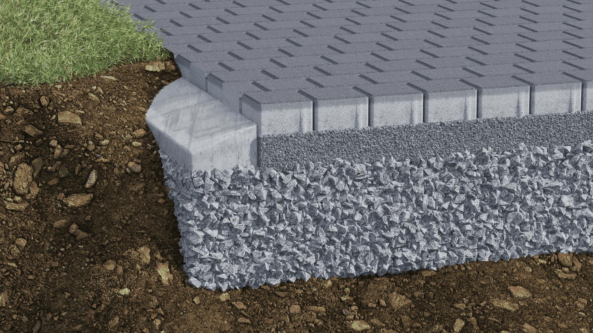 Sezione trasversale di un sentiero in giardino lastricato