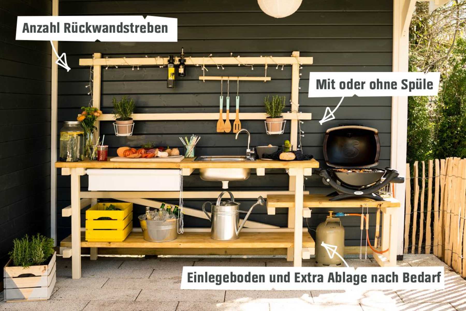 Outdoorküche Alfons mit Ablagefläche und Spüle