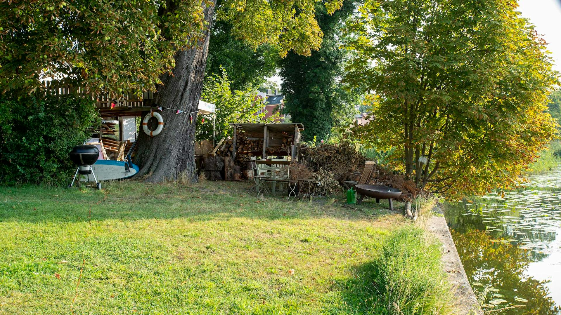 Tópart fákkal és gyeppel