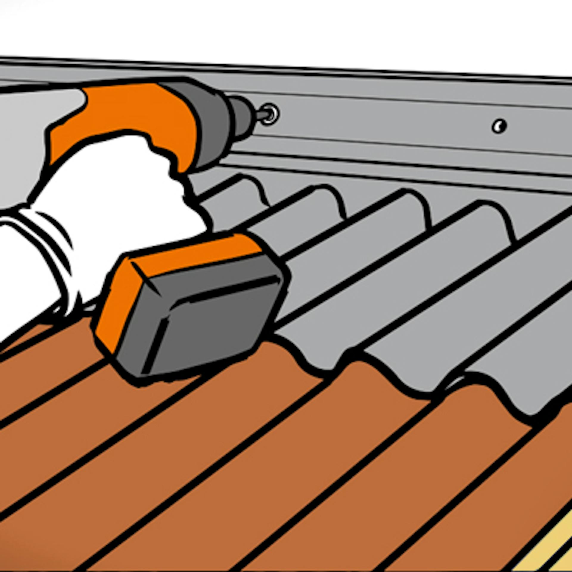 Heimwerker bringt Wandanschlüsse am Dach an.