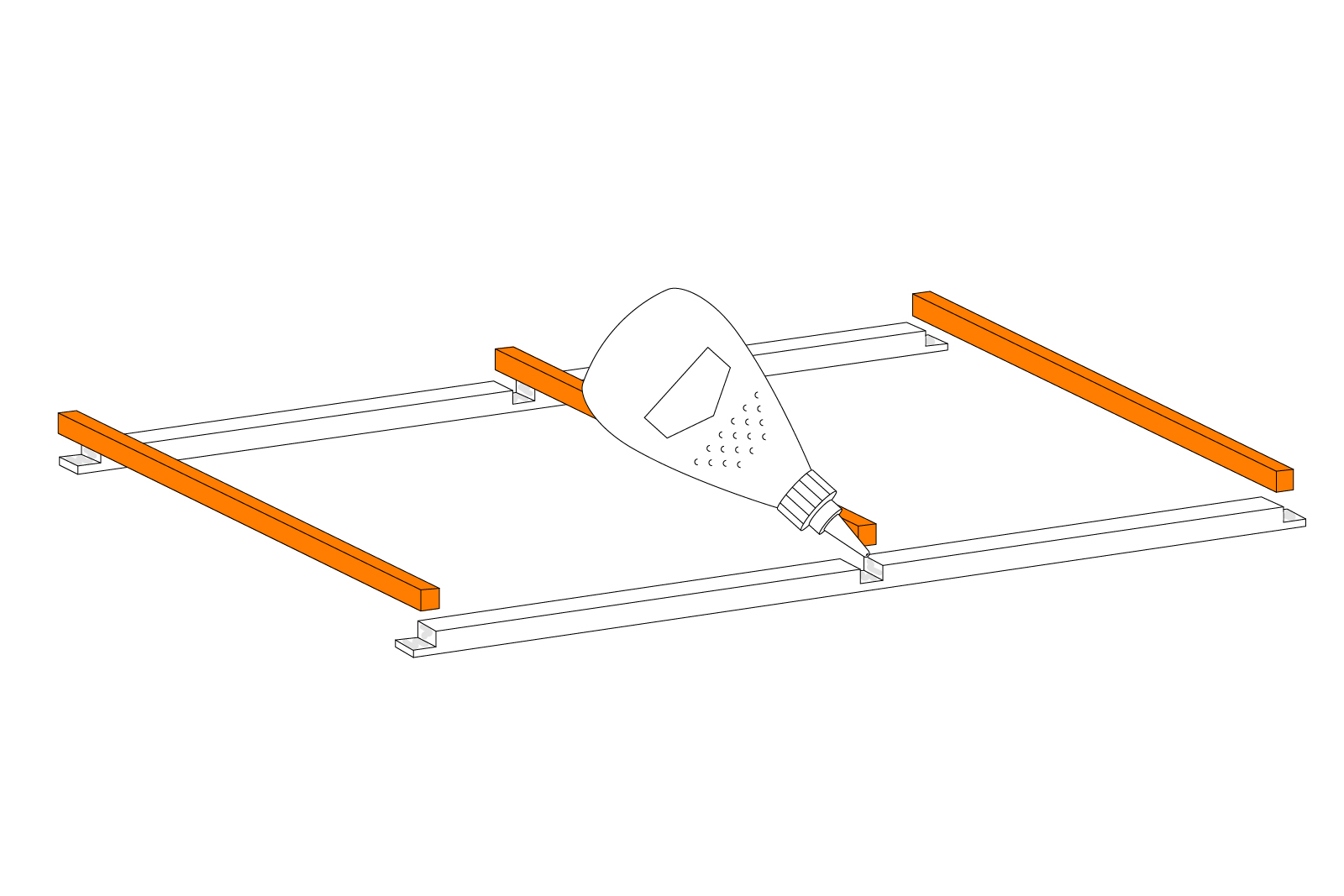 Illustration zeigt das Leimen einer Dachkonstruktion eines Mini-Gewächshauses
