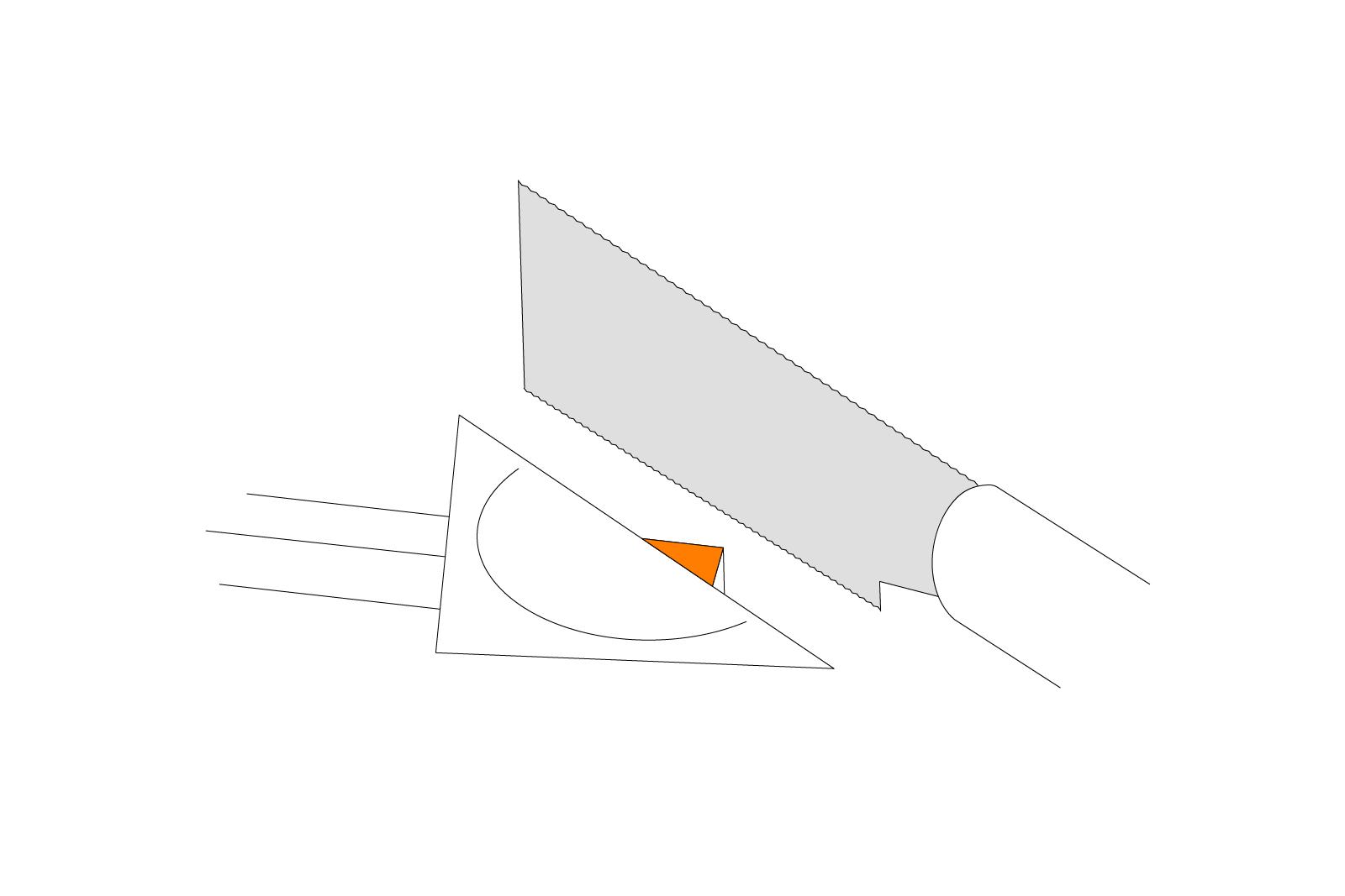 Illustration zeigt Nahaufnahme des Zuschnitts einer Seitenleiste mit einer Japansäge