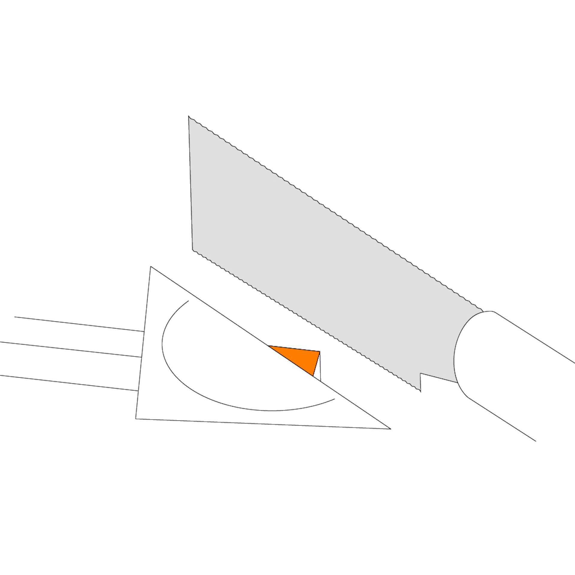 Illustration zeigt Nahaufnahme des Zuschnitts einer Seitenleiste mit einer Japansäge