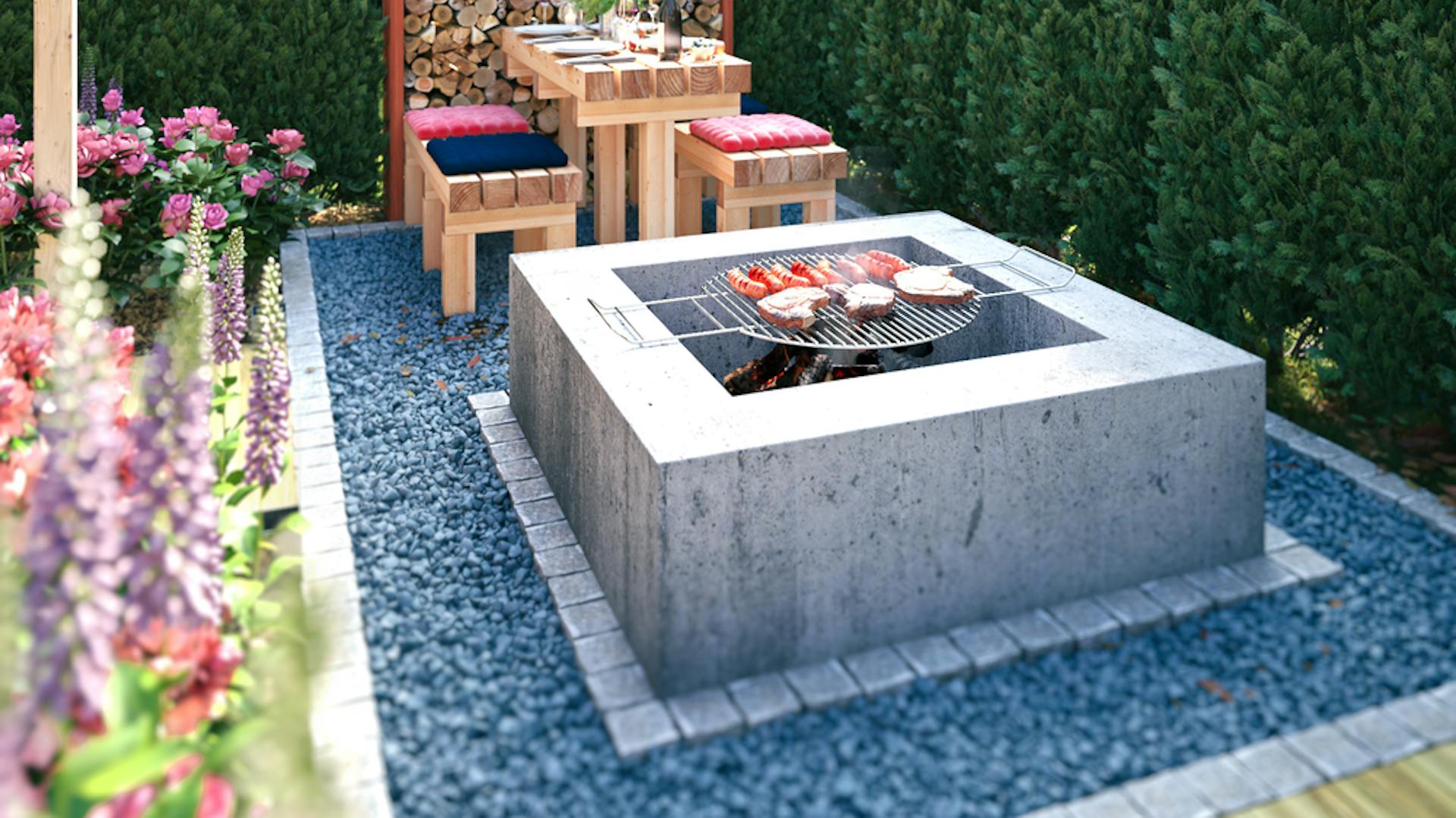 Rechteckige gemauerte Feuerstelle