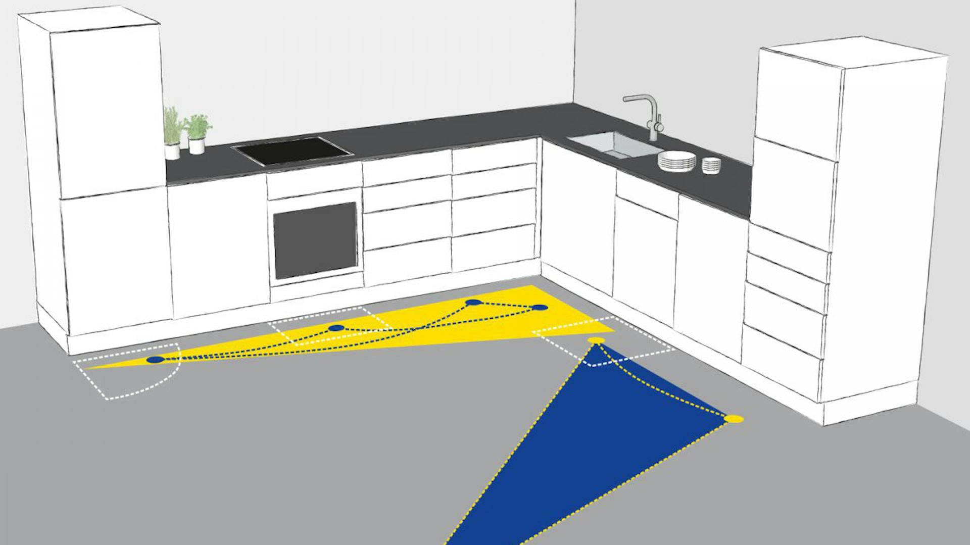 Rajzolt konyha jelzett közlekedő útvonalakkal