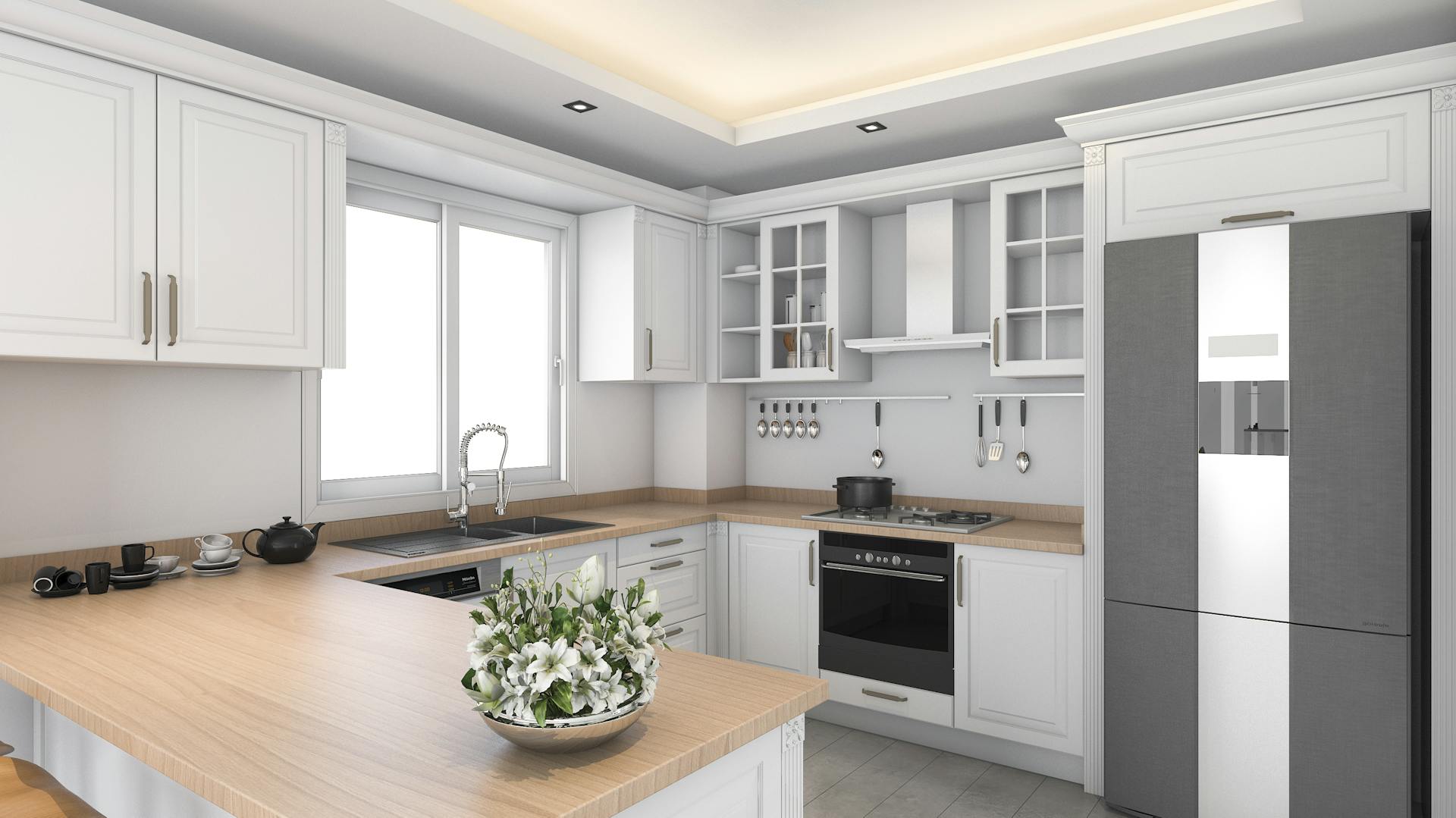 Küche mit indirekter Beleuchtung an der Decke