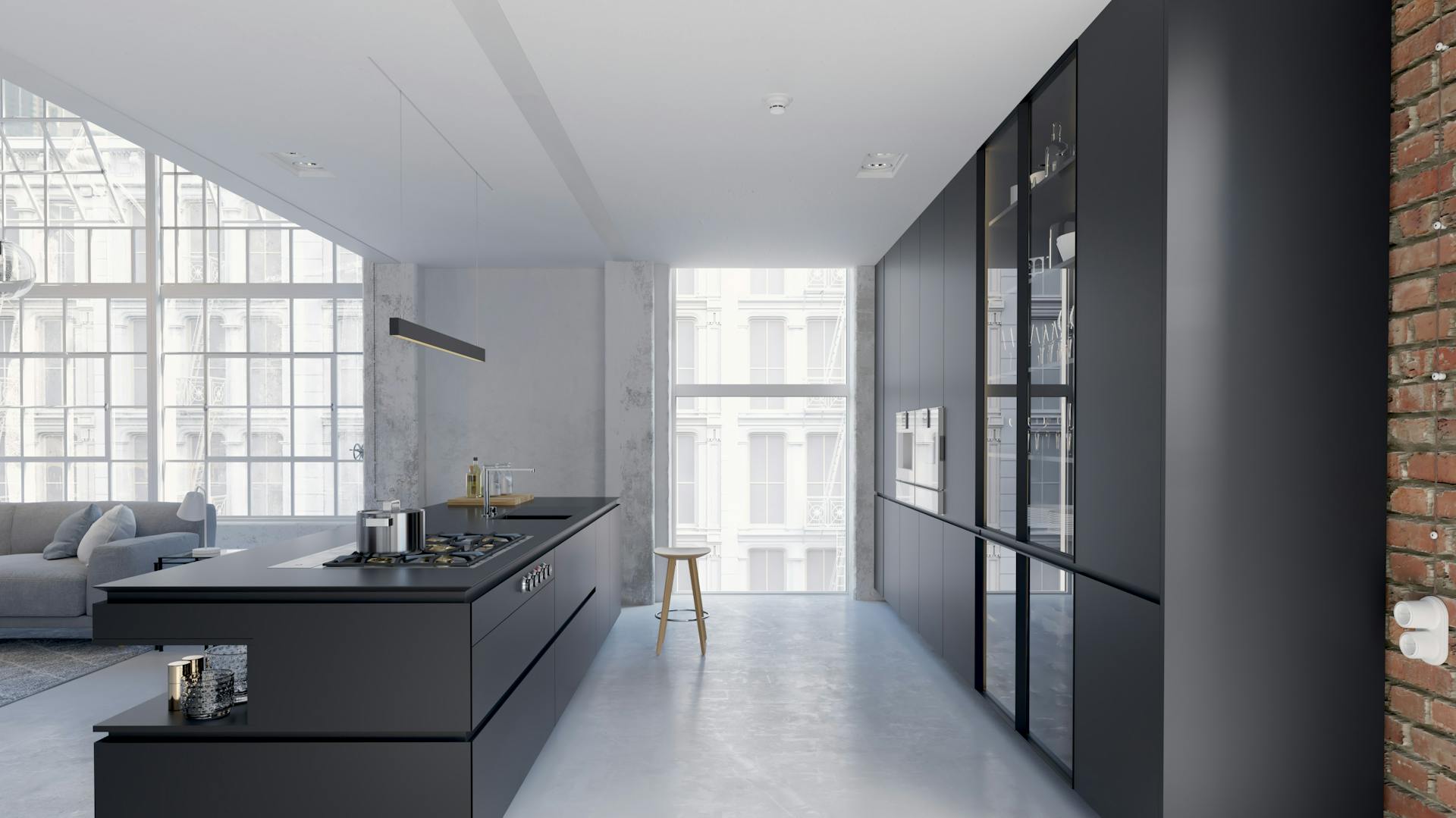 Zweizeilige Küche in schwarz matt