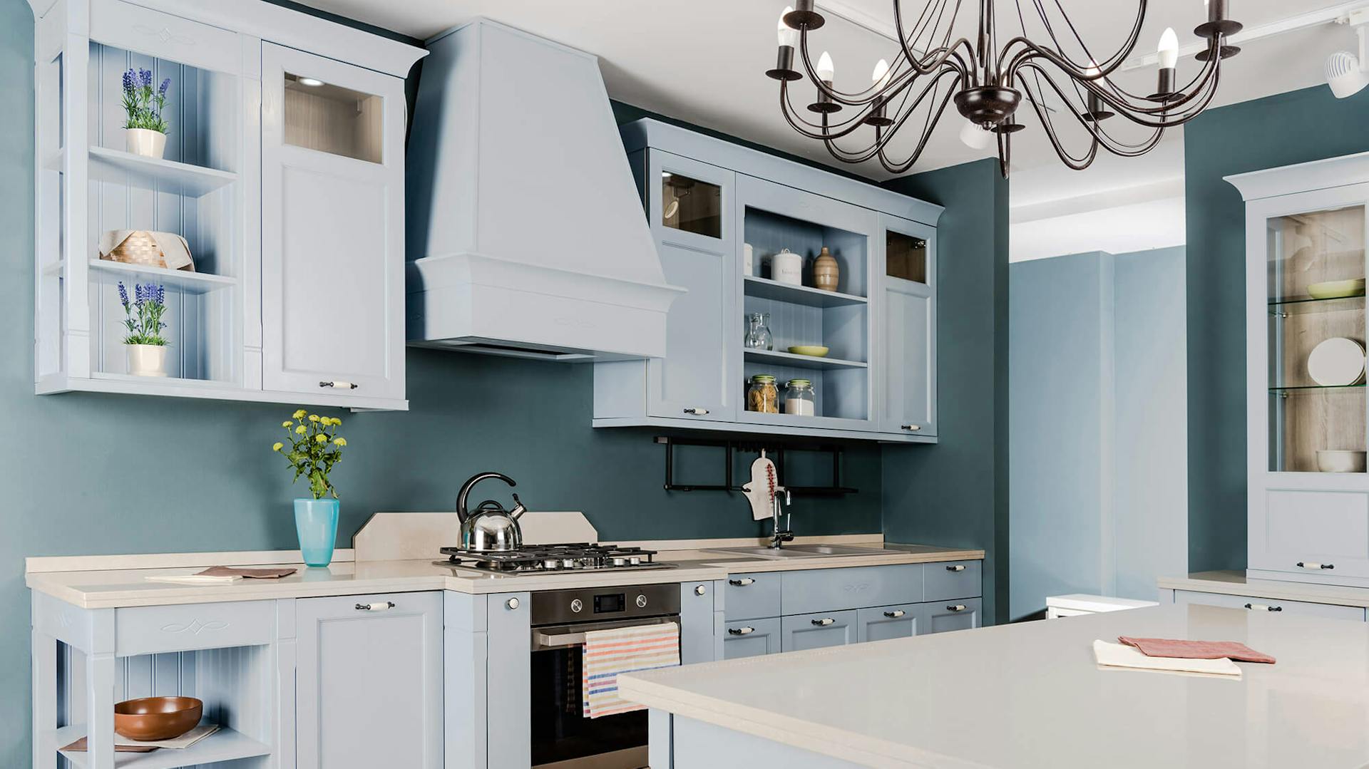 Vintage-Küche in Eisblau