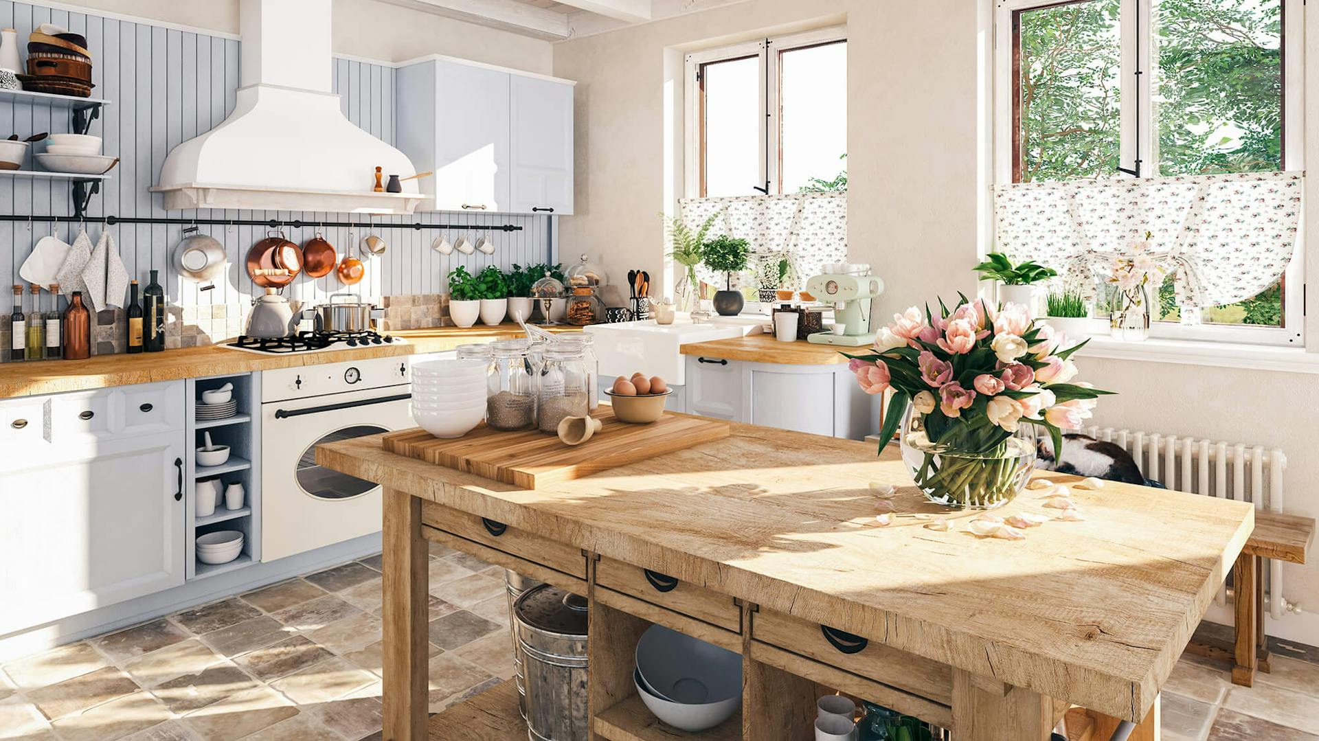 Vintage-Küche mit Kücheninsel
