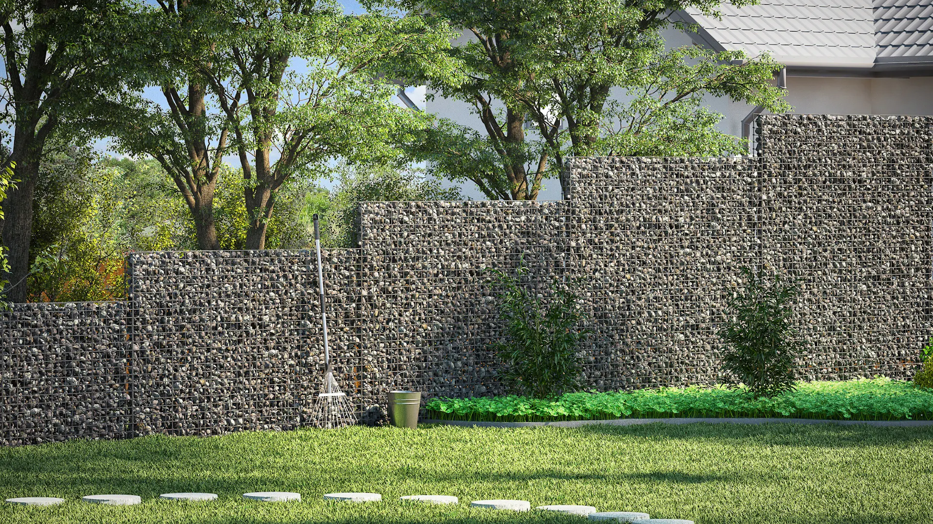 Zeď z gabionů jako ochrana před zraky