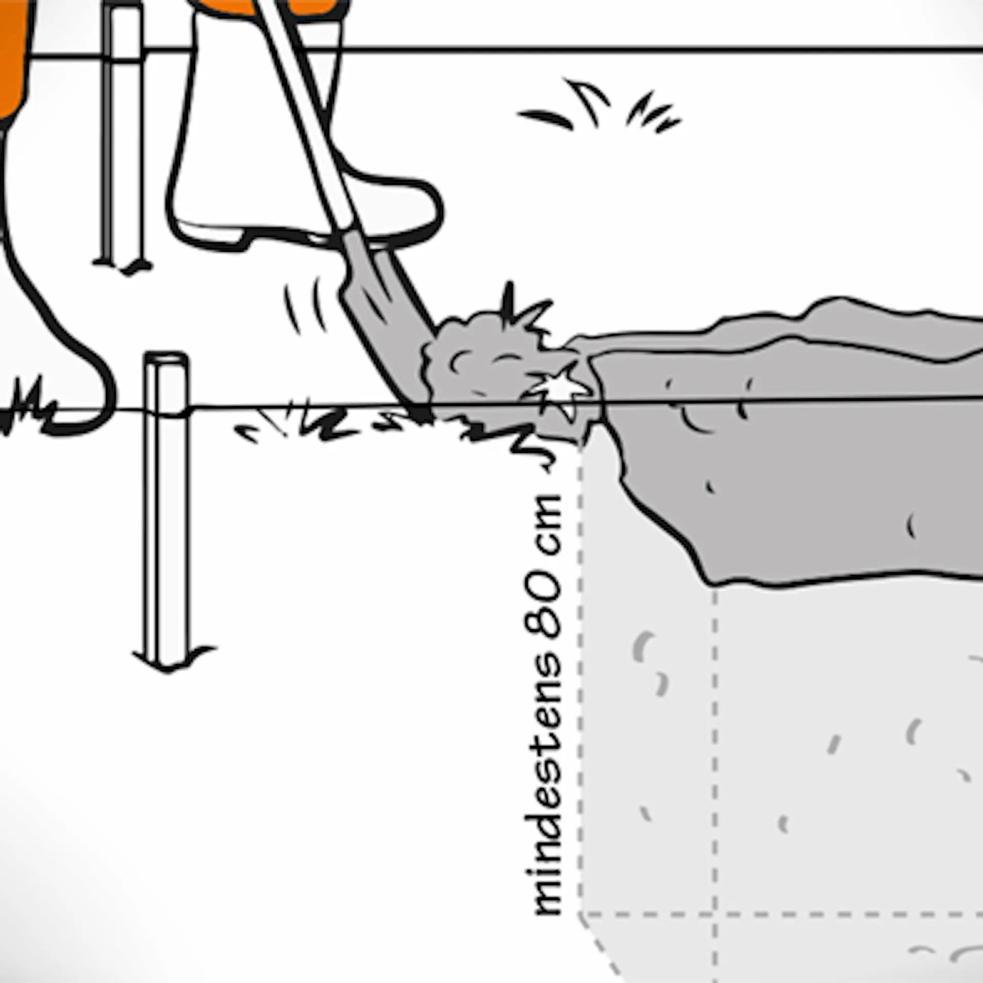 Heimwerker hebt Untergrund für Fundament mit Spaten aus.