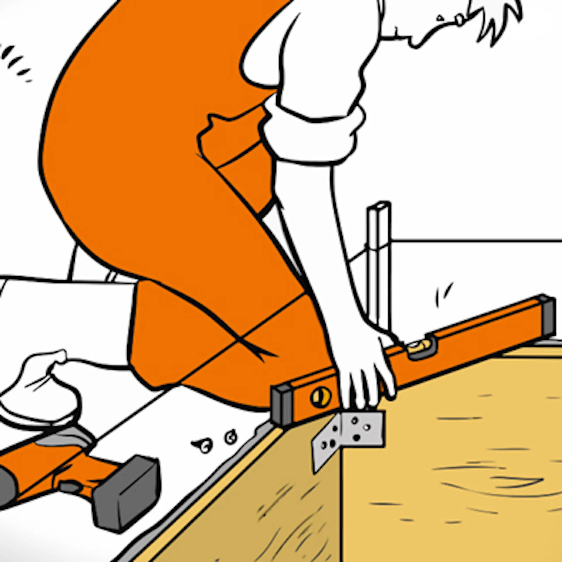 Heimwerker erstellt eine Verschalung für Fundament und prüft mit einer Wasserwaage.