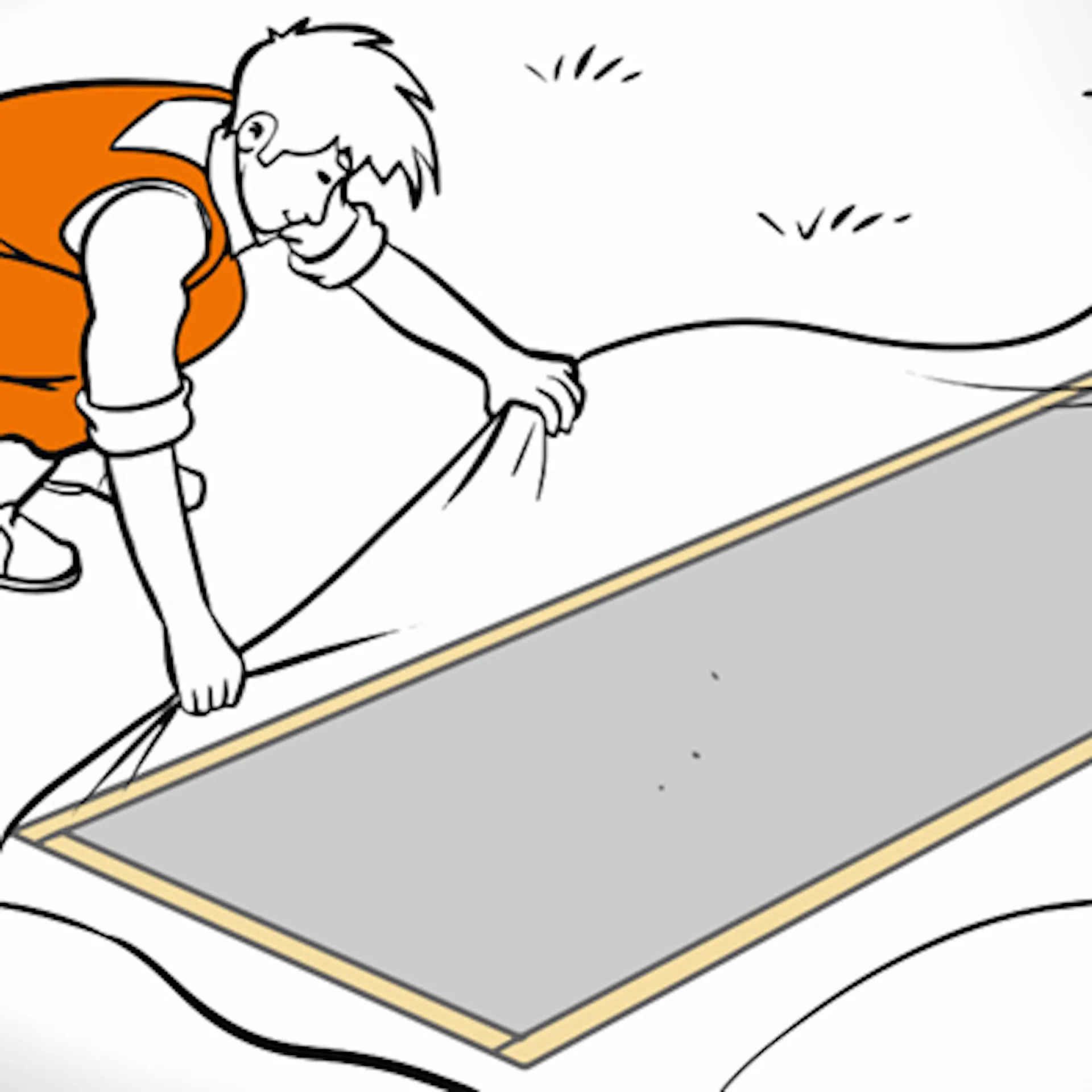 Heimwerker deckt Fundament mit einer Plane ab.