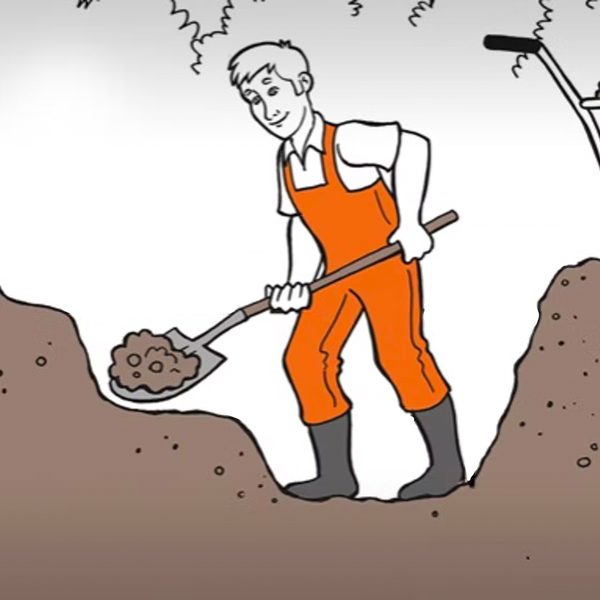 Un uomo scava una buca per una piscina per cani